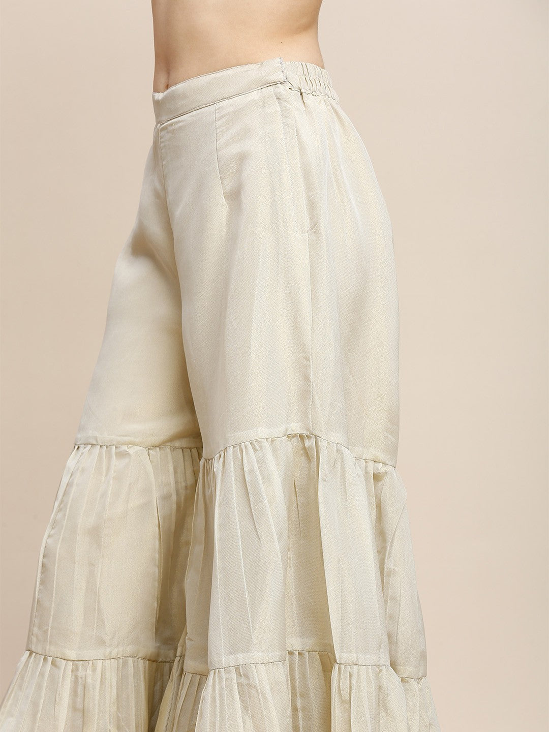 White Poly Silk Kurta Sets For Women With Sharara & Dupatta
