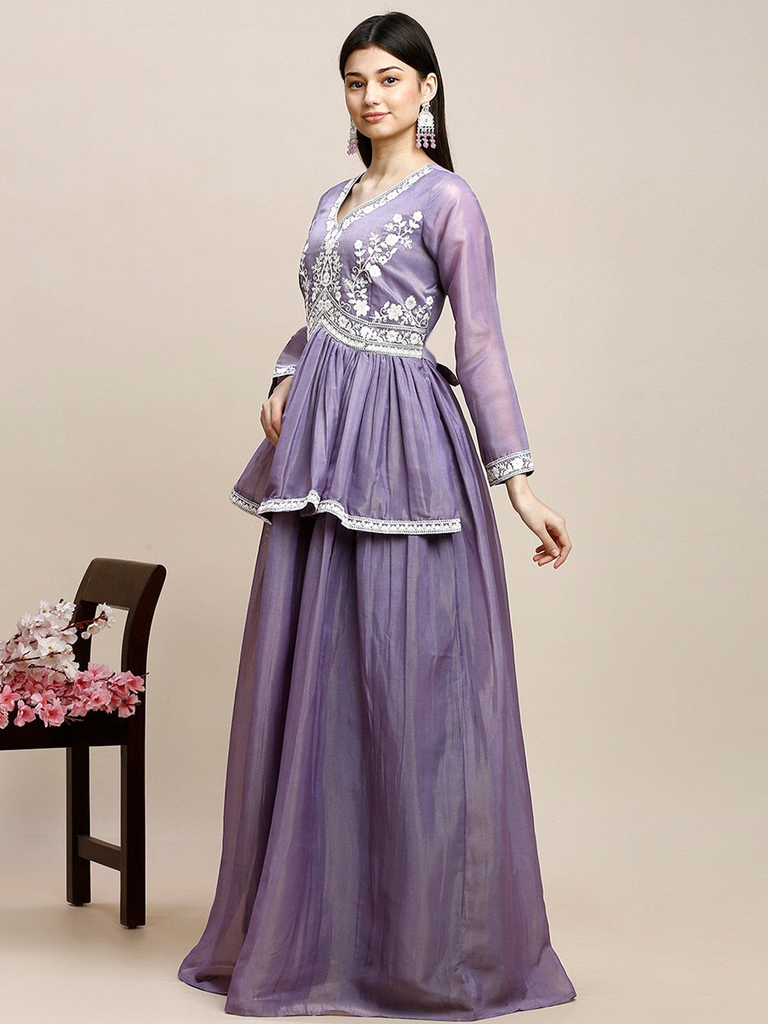 Lavender Crepe Long Gown Dress for Women