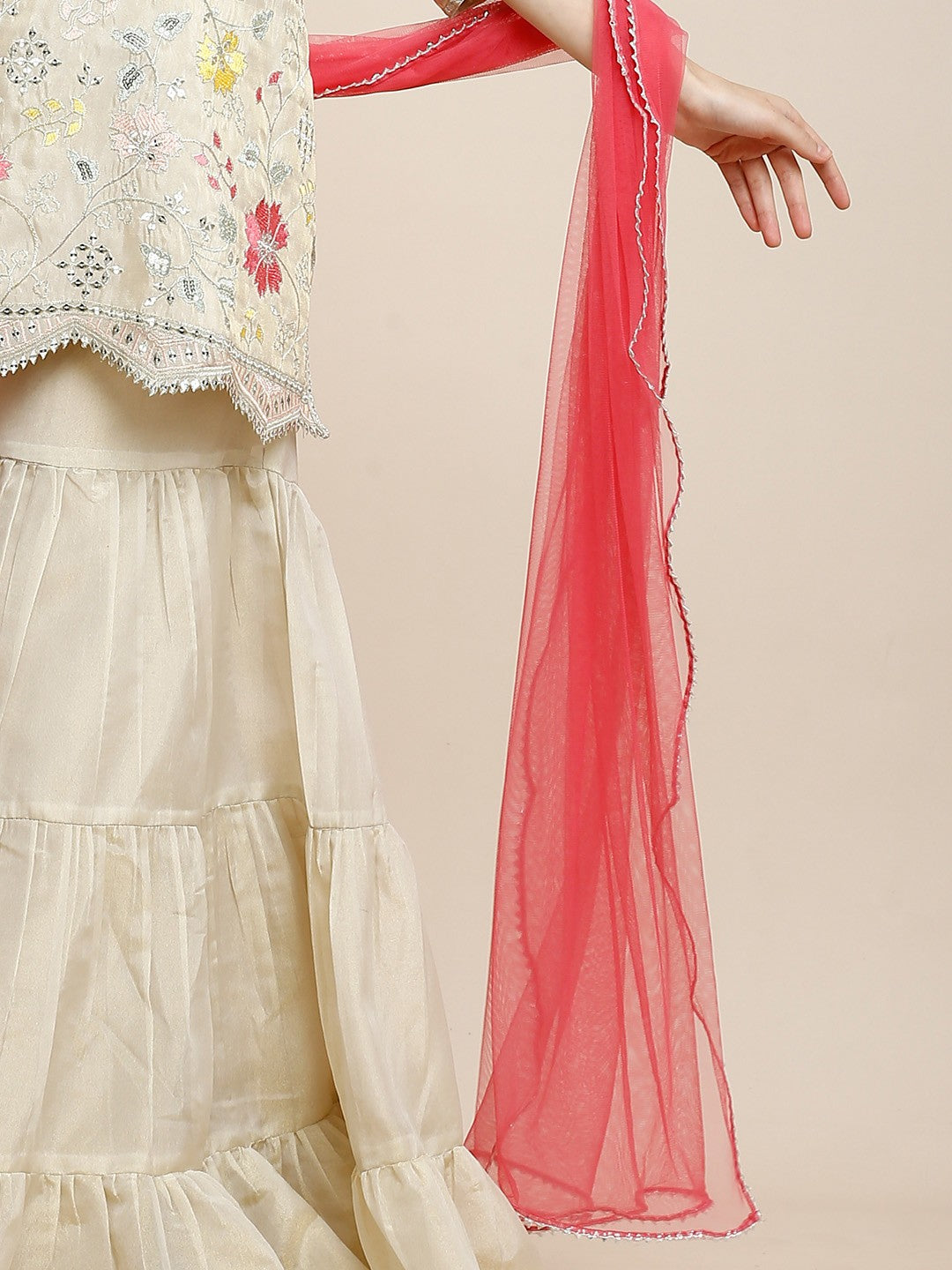 White Poly Silk Kurta Sets For Women With Sharara & Dupatta