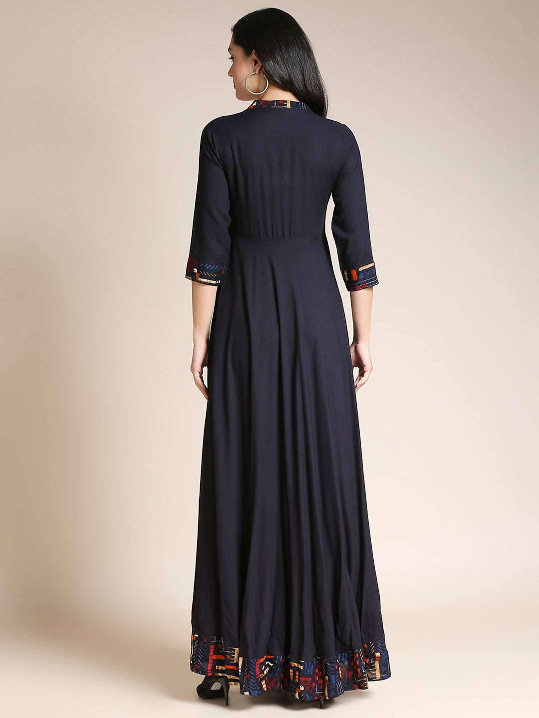 NavyBlue Printed Rayon Long Gown Dress For Women