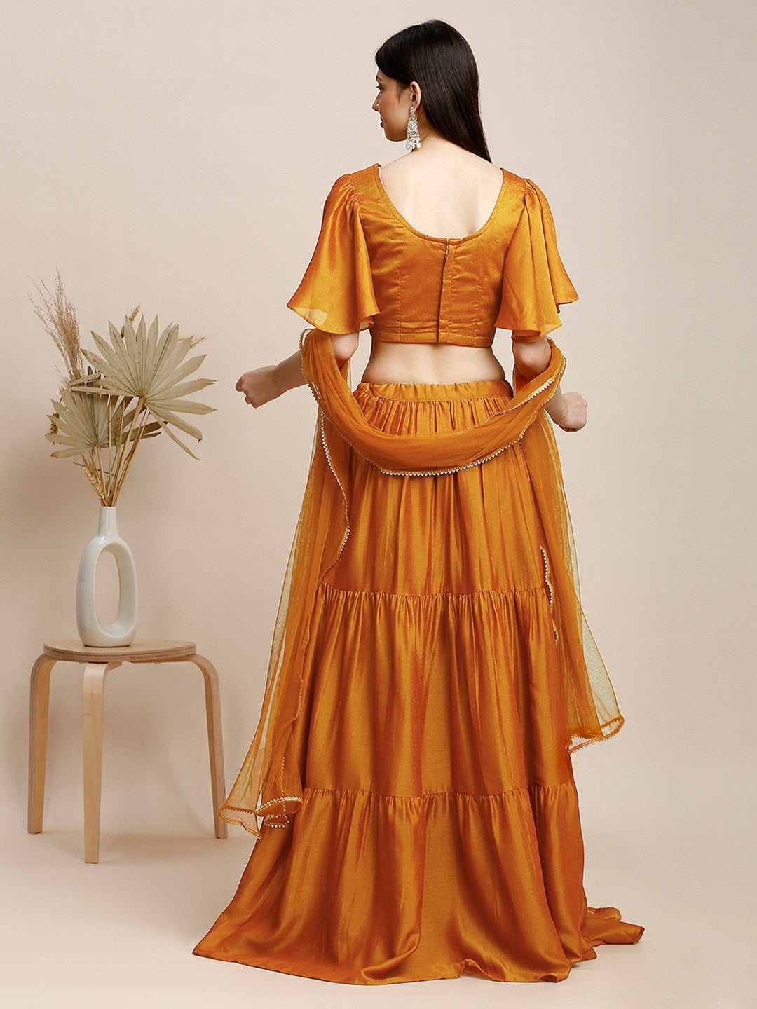 Orange Silk Embroidered Lehenga & Blouse For Women With Dupatta