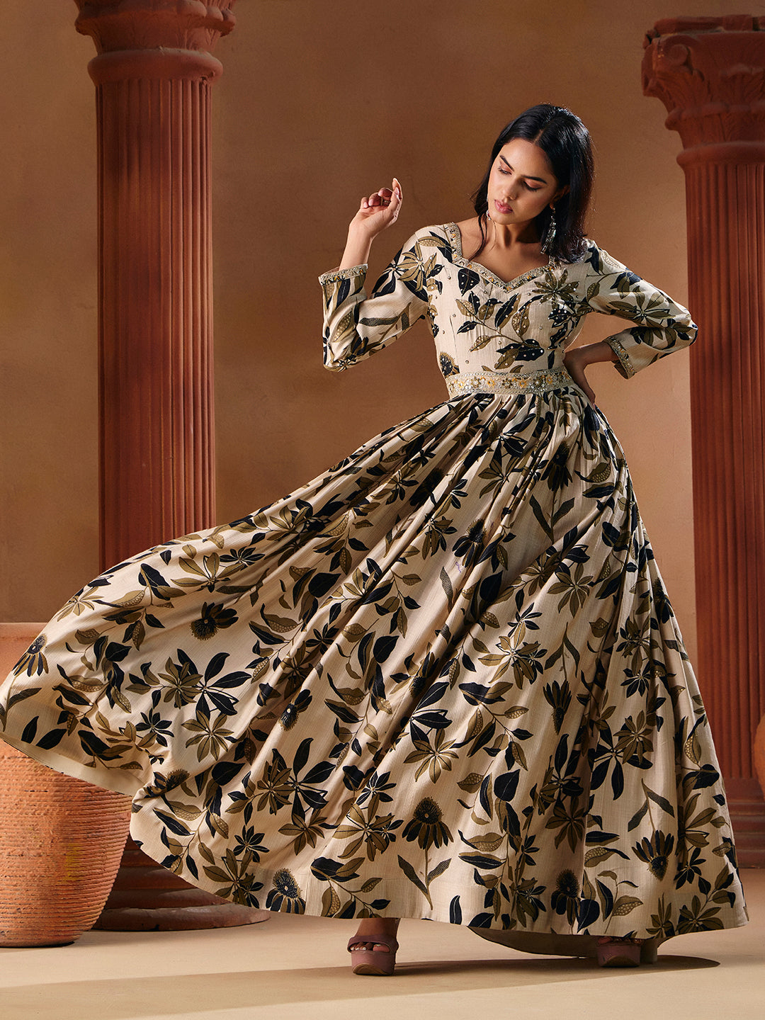 Indo Western for Woman Vatican Print Gown - Madhuram Wedding & Festive Wear