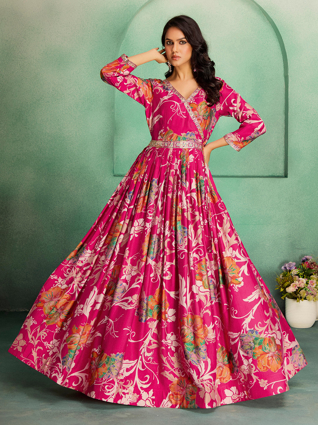 Madhuram Printed Viscose Rayon Anarkali Gown