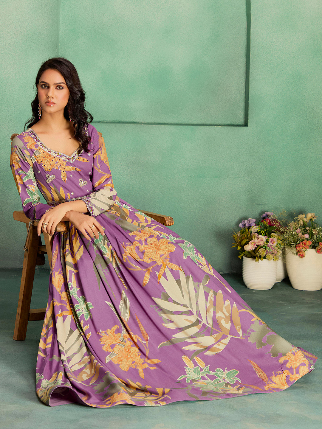 Elegant Rayon Floral Anarkali Gown for Festive & Wedding