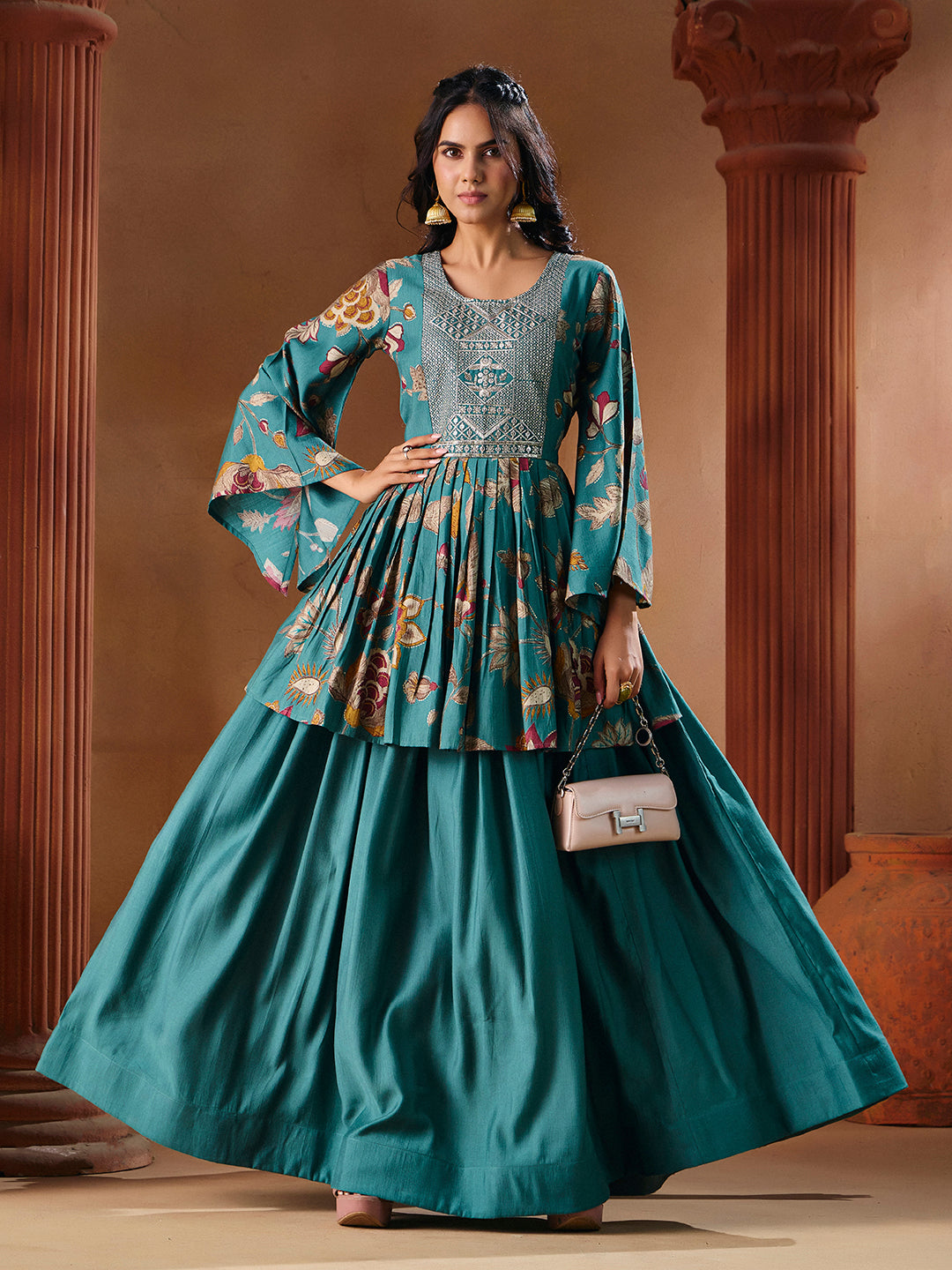 Indo Western Vatican Print Gown Madhuram Wedding & Festive Wear
