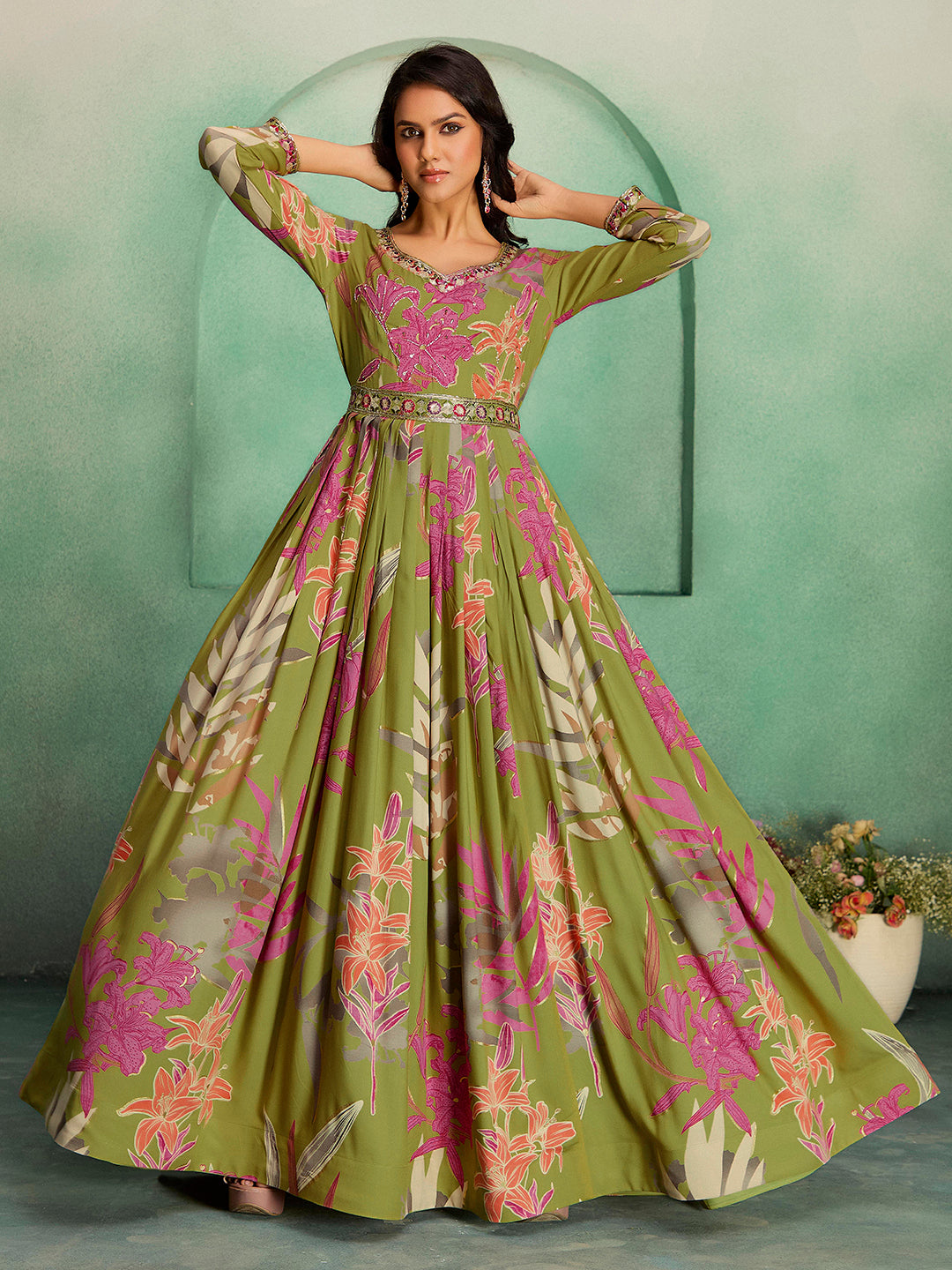 Elegant Rayon Floral Anarkali Gown for Festive & Wedding