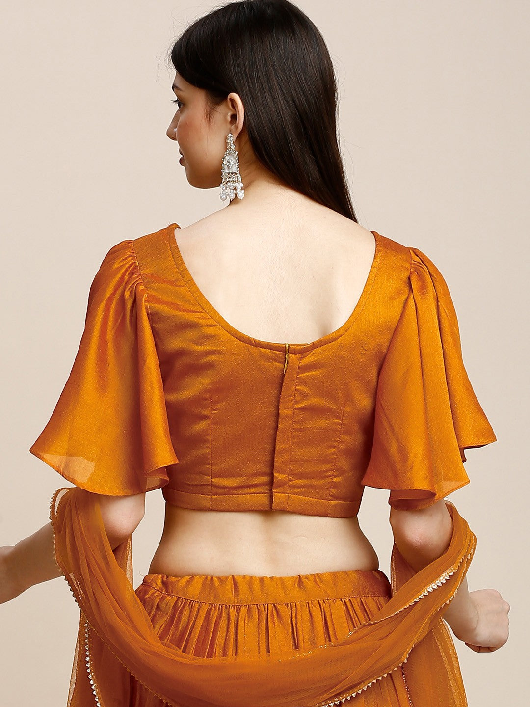Orange Silk Embroidered Lehenga & Blouse For Women With Dupatta