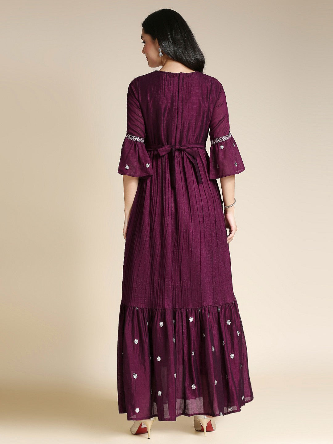 Maroon Satin Anarkali Long Gown