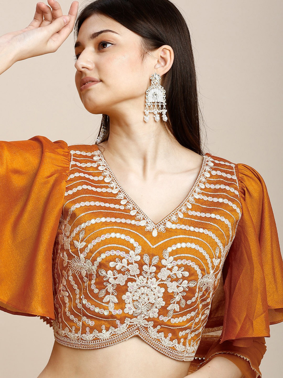 Orange Silk Embroidered Lehenga & Blouse For Women With Dupatta