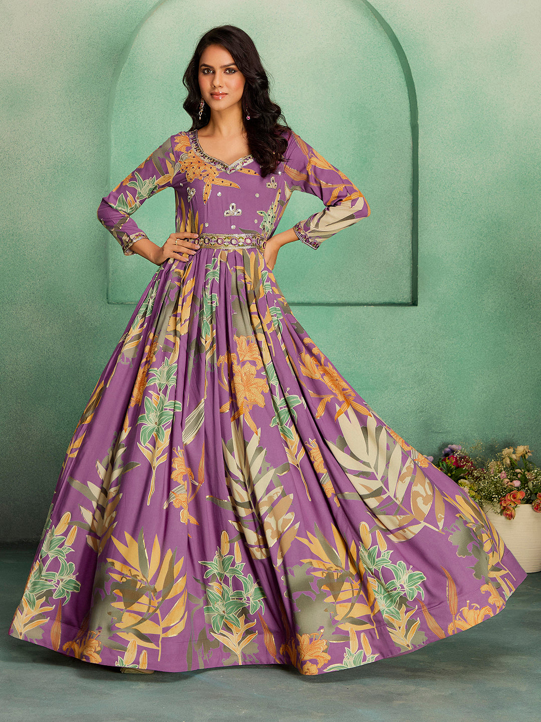 Elegant Rayon Floral Anarkali Gown for Festive & Wedding