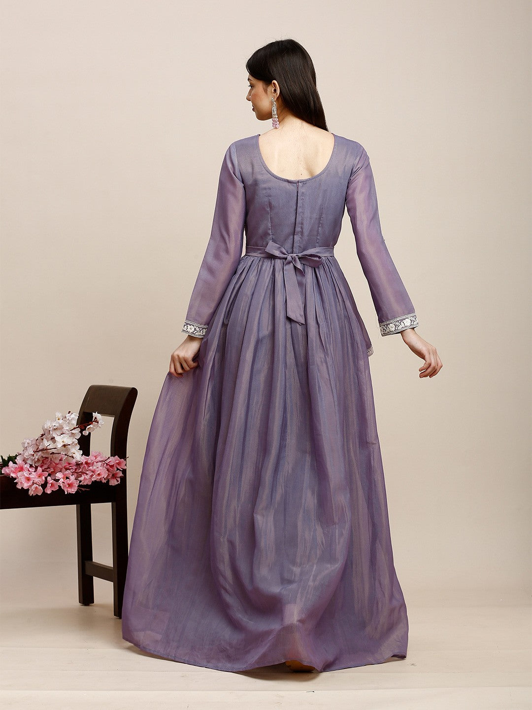 Lavender Crepe Long Gown Dress for Women