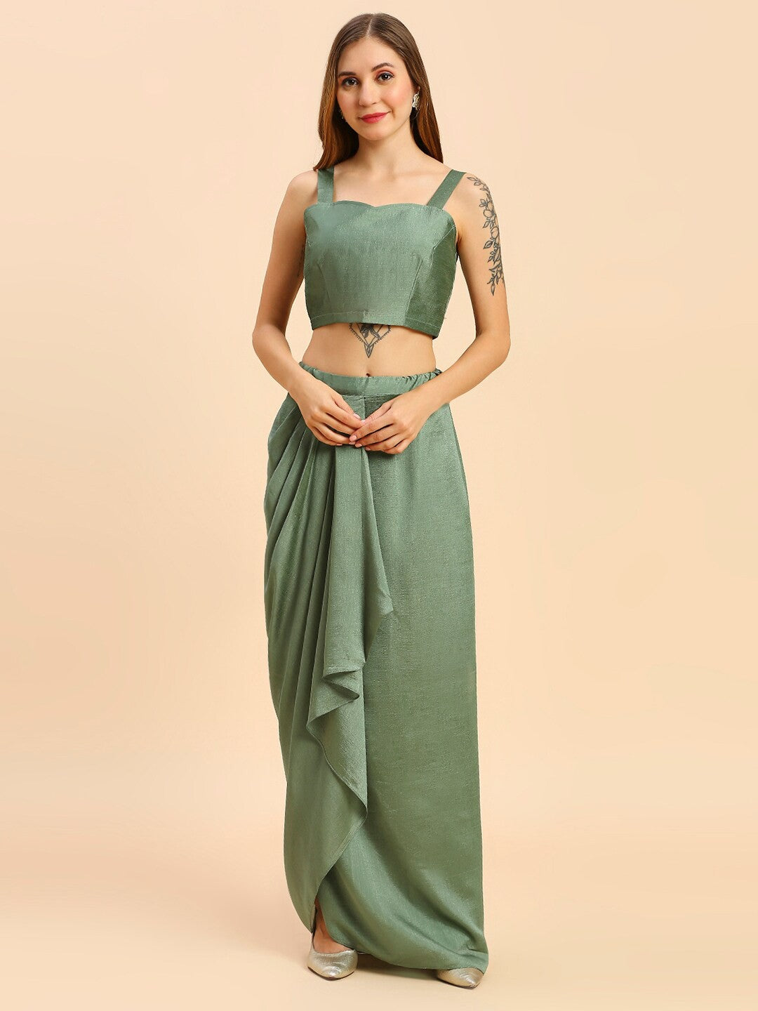Green Silk Indo Wester Lehenga Choli For Women With Jacket