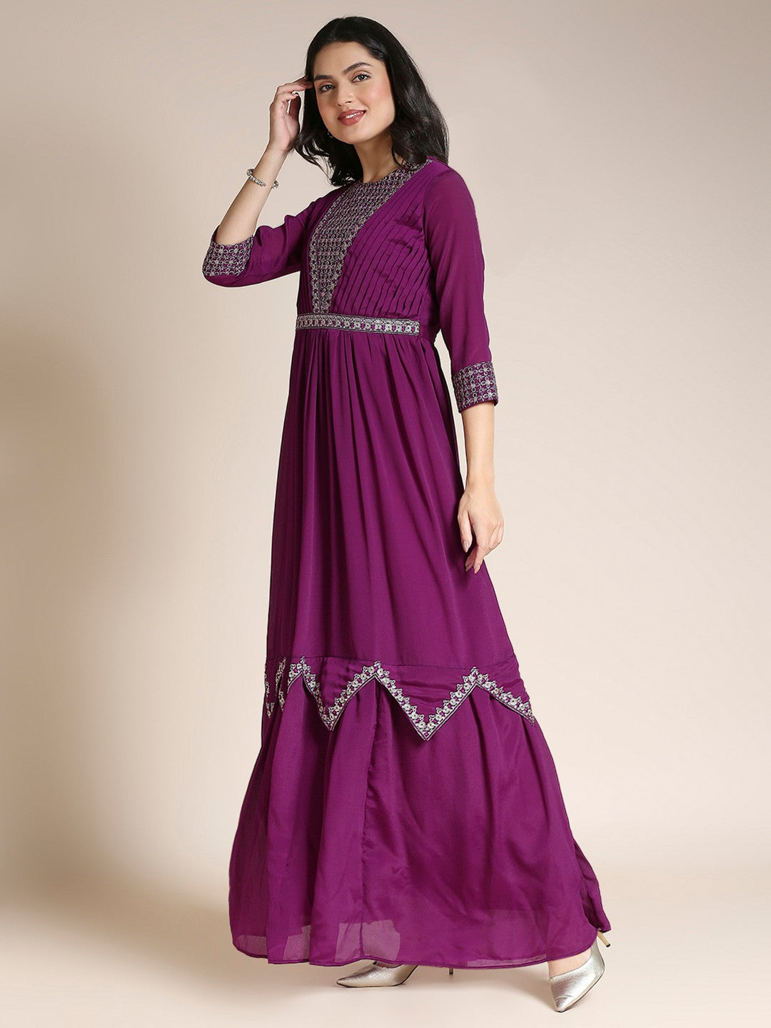 Purple Chiffon Anarkali Long Gown