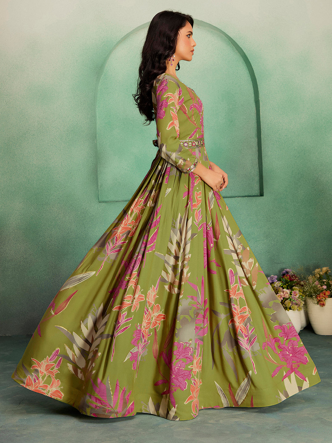 Elegant Rayon Floral Anarkali Gown for Festive & Wedding