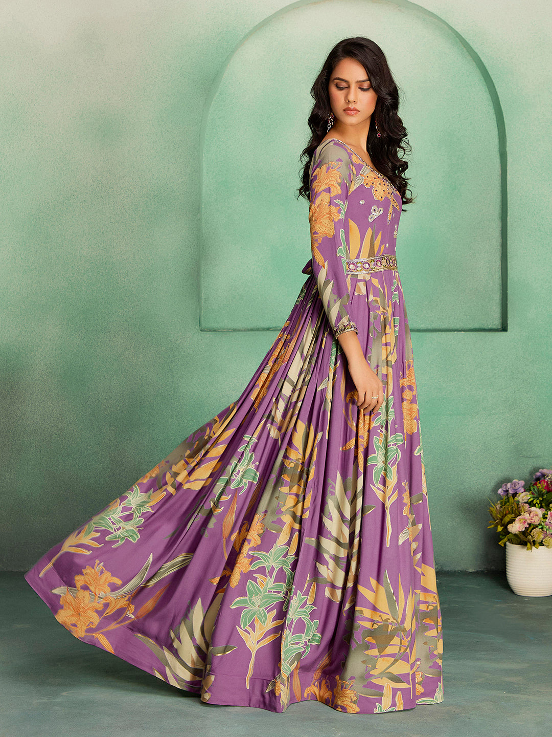 Elegant Rayon Floral Anarkali Gown for Festive & Wedding