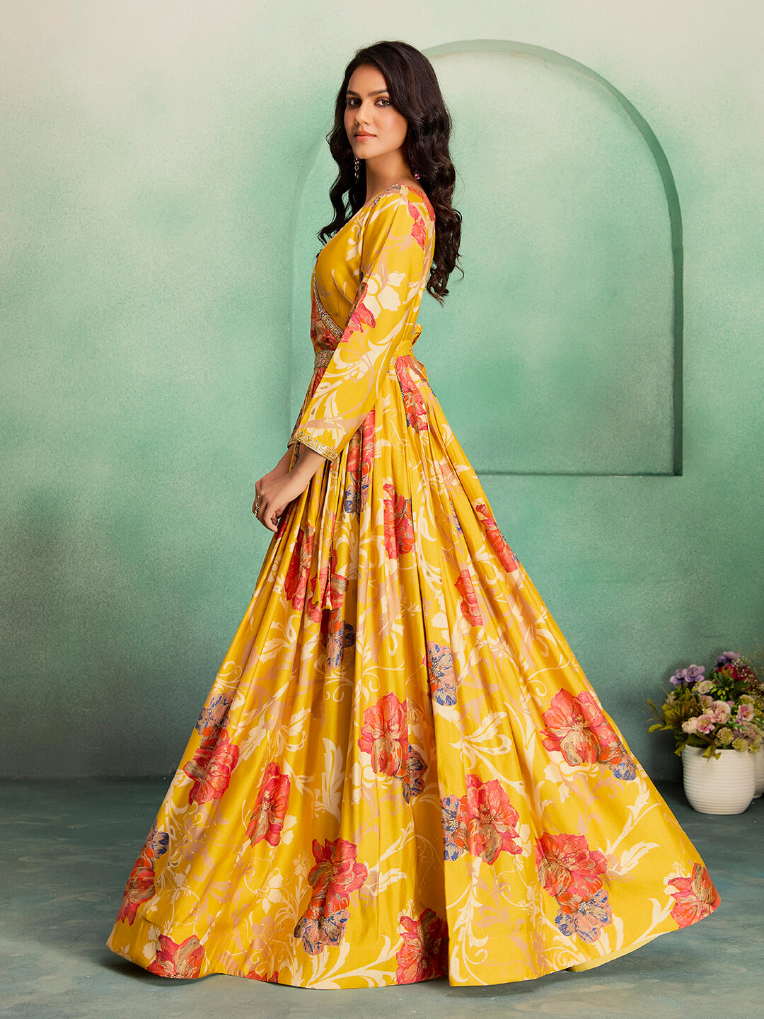 Madhuram Printed Viscose Rayon Anarkali Gown