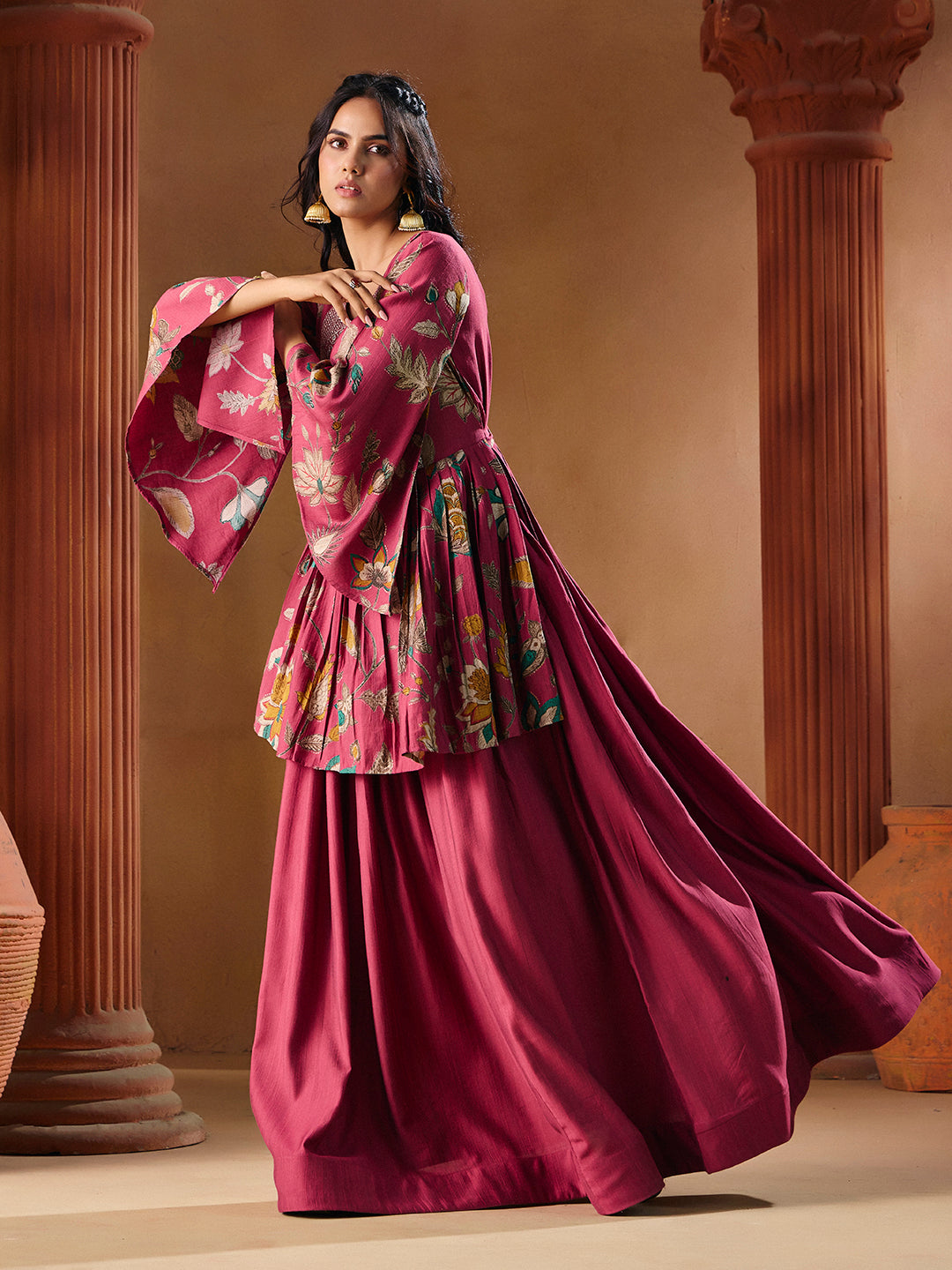Pink Vatican Print Indo Western Long Gown