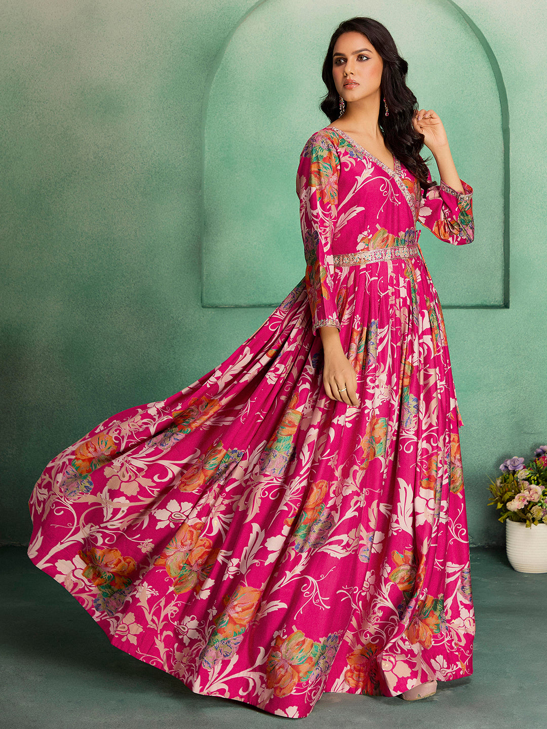 Madhuram Printed Viscose Rayon Anarkali Gown