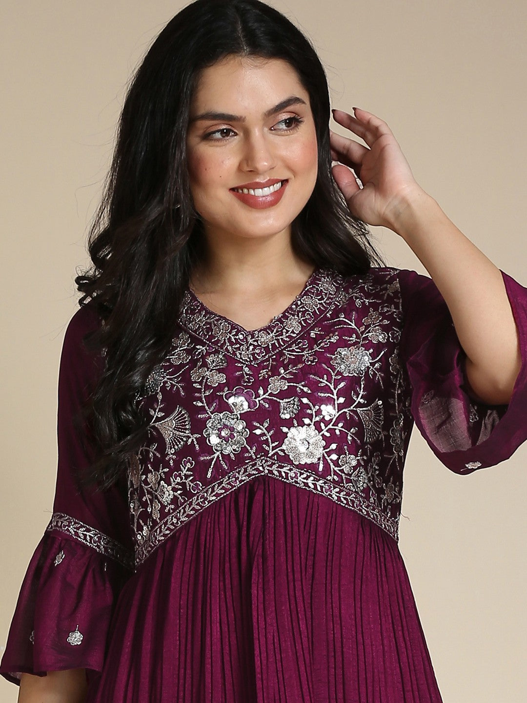 Maroon Satin Anarkali Long Gown