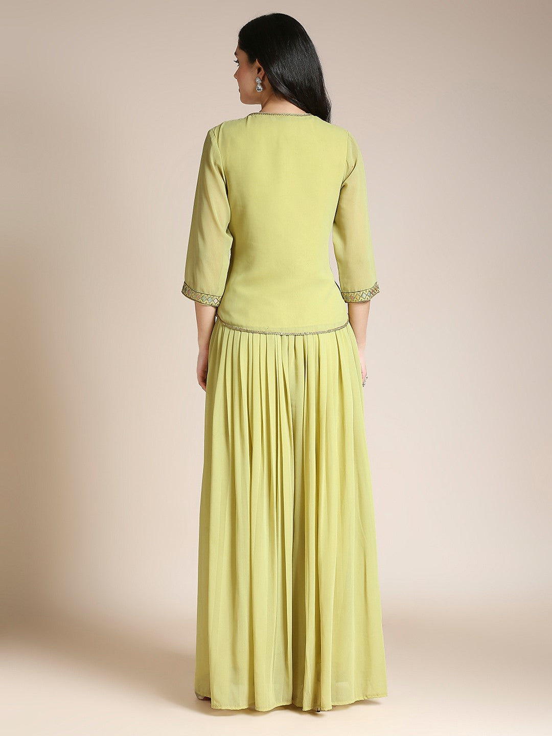 Yellow Georgette Plazzo Set For Women With Top & Jacket