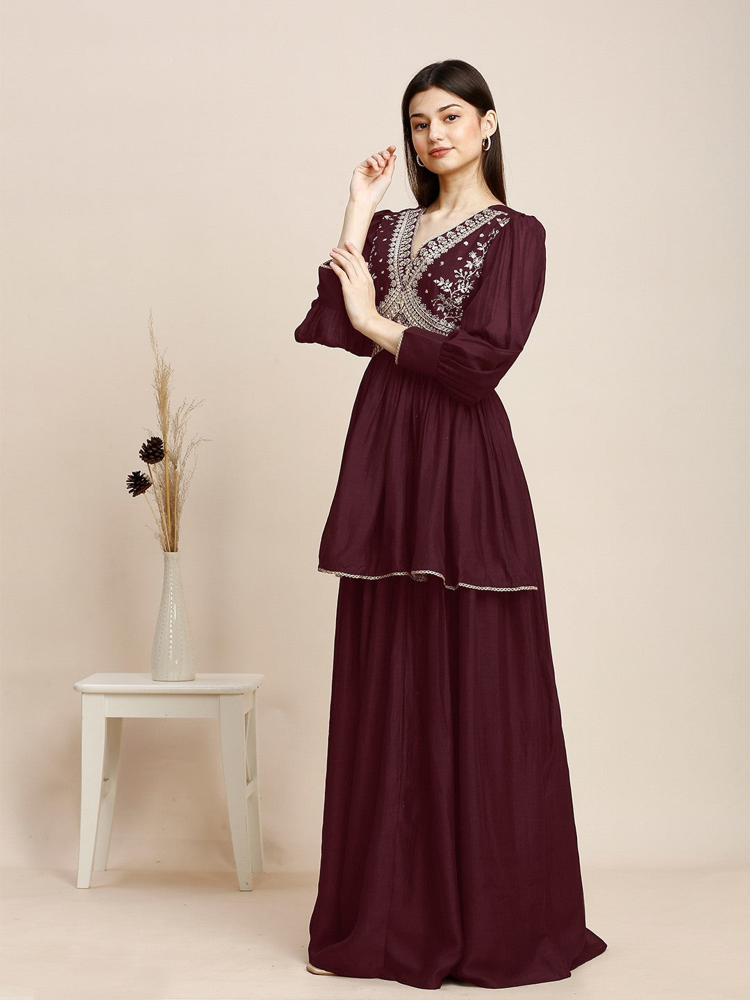 Maroon Knitted Long Gown Dress For Women