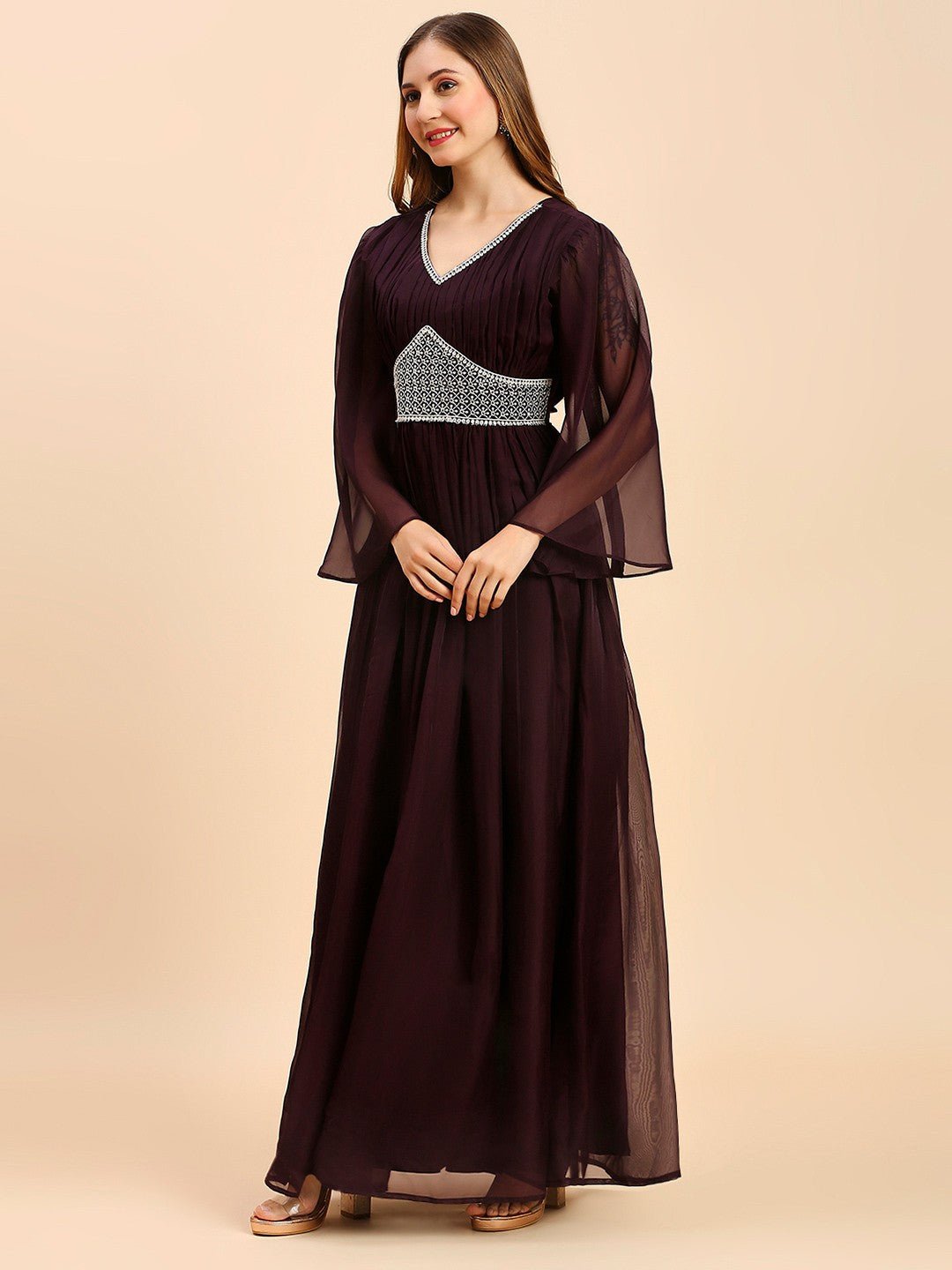 Coffee Brown Satin Long Gown