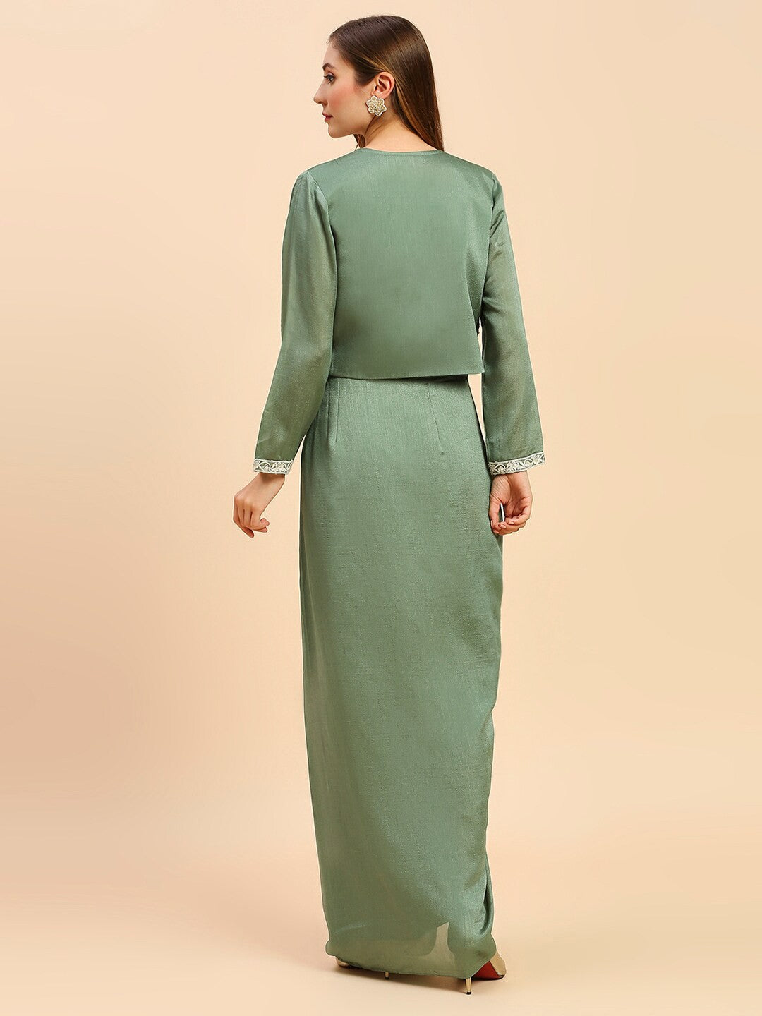 Green Silk Indo Wester Lehenga Choli For Women With Jacket