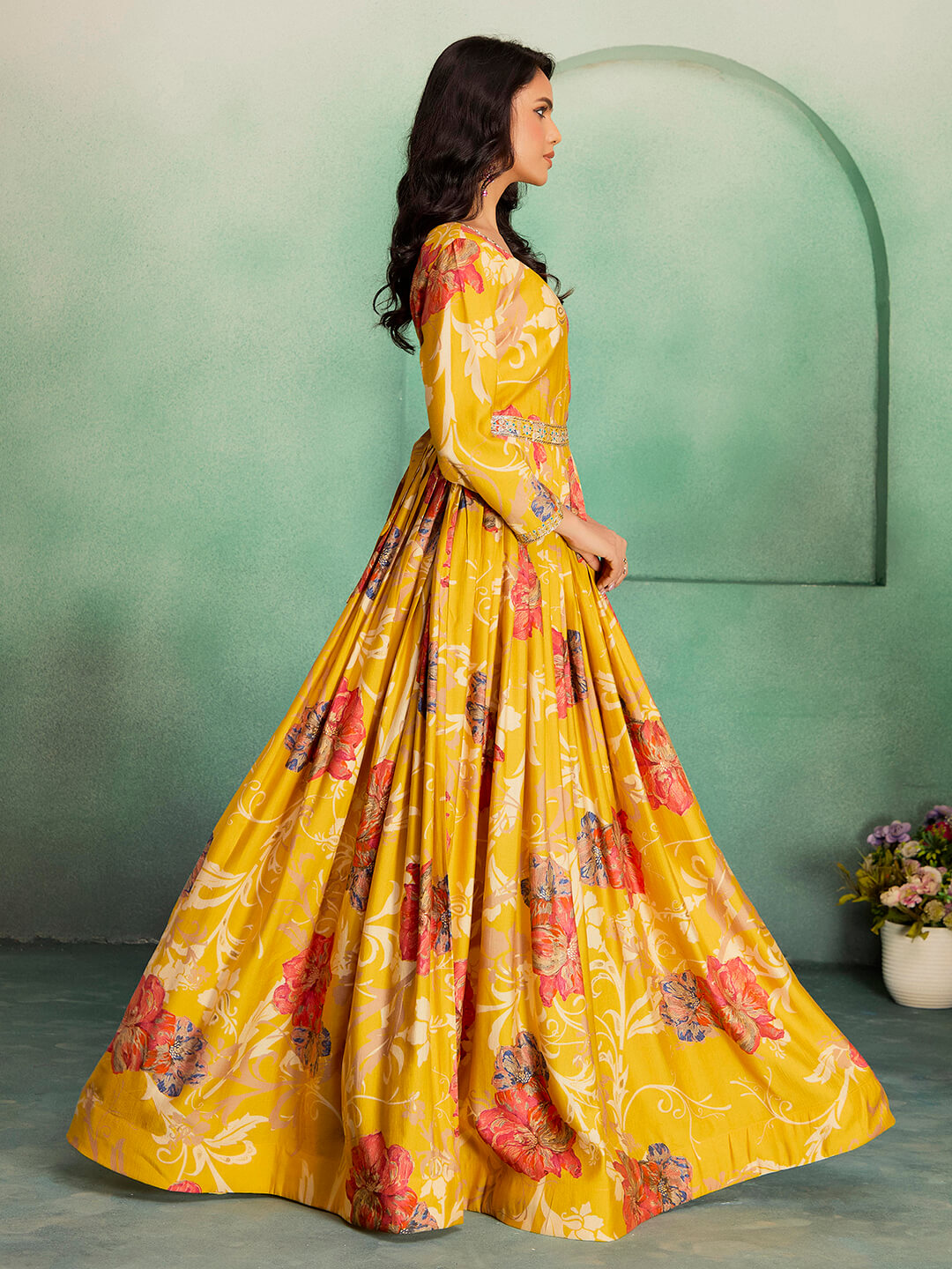 Madhuram Printed Viscose Rayon Anarkali Gown