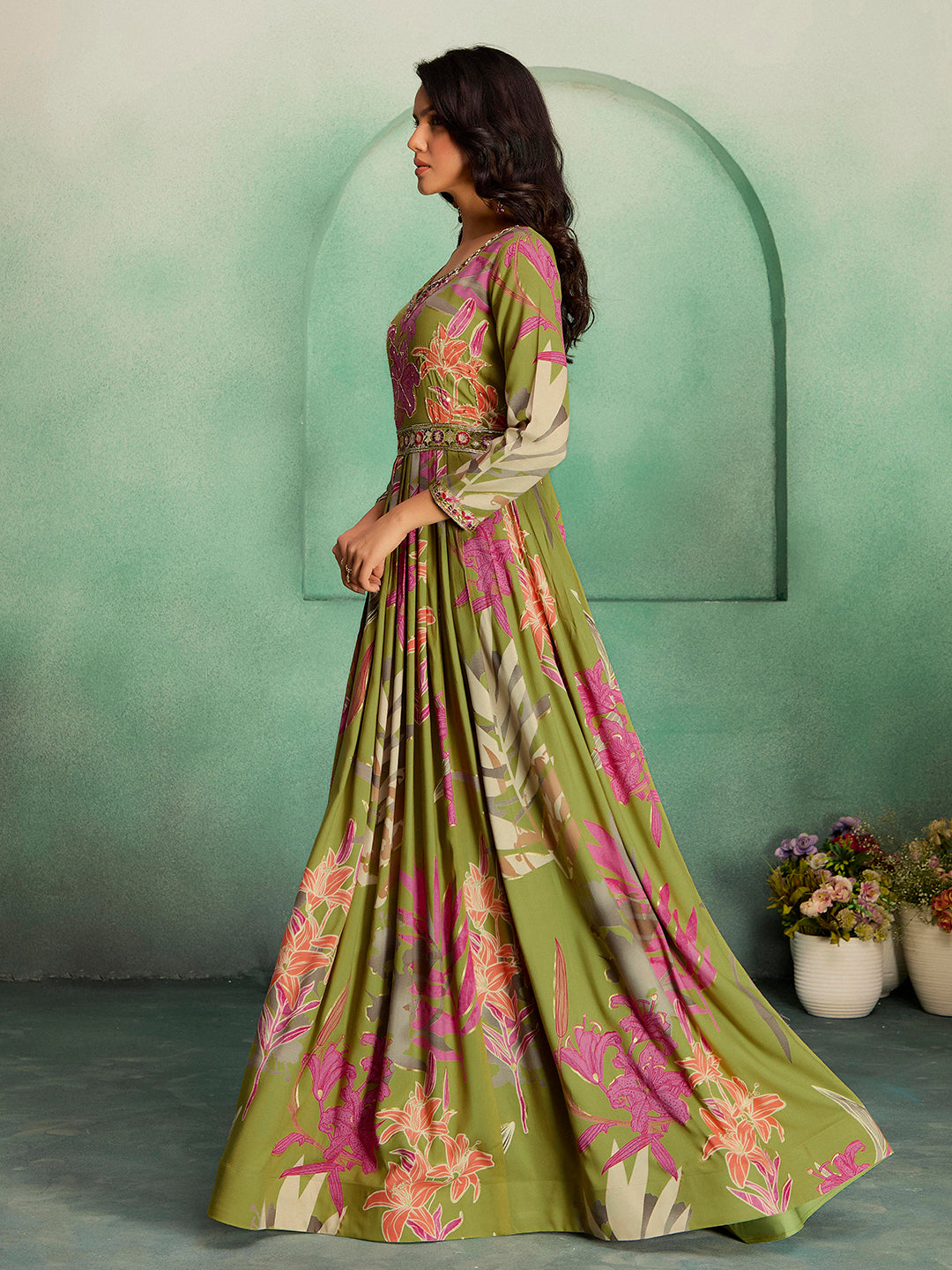 Elegant Rayon Floral Anarkali Gown for Festive & Wedding
