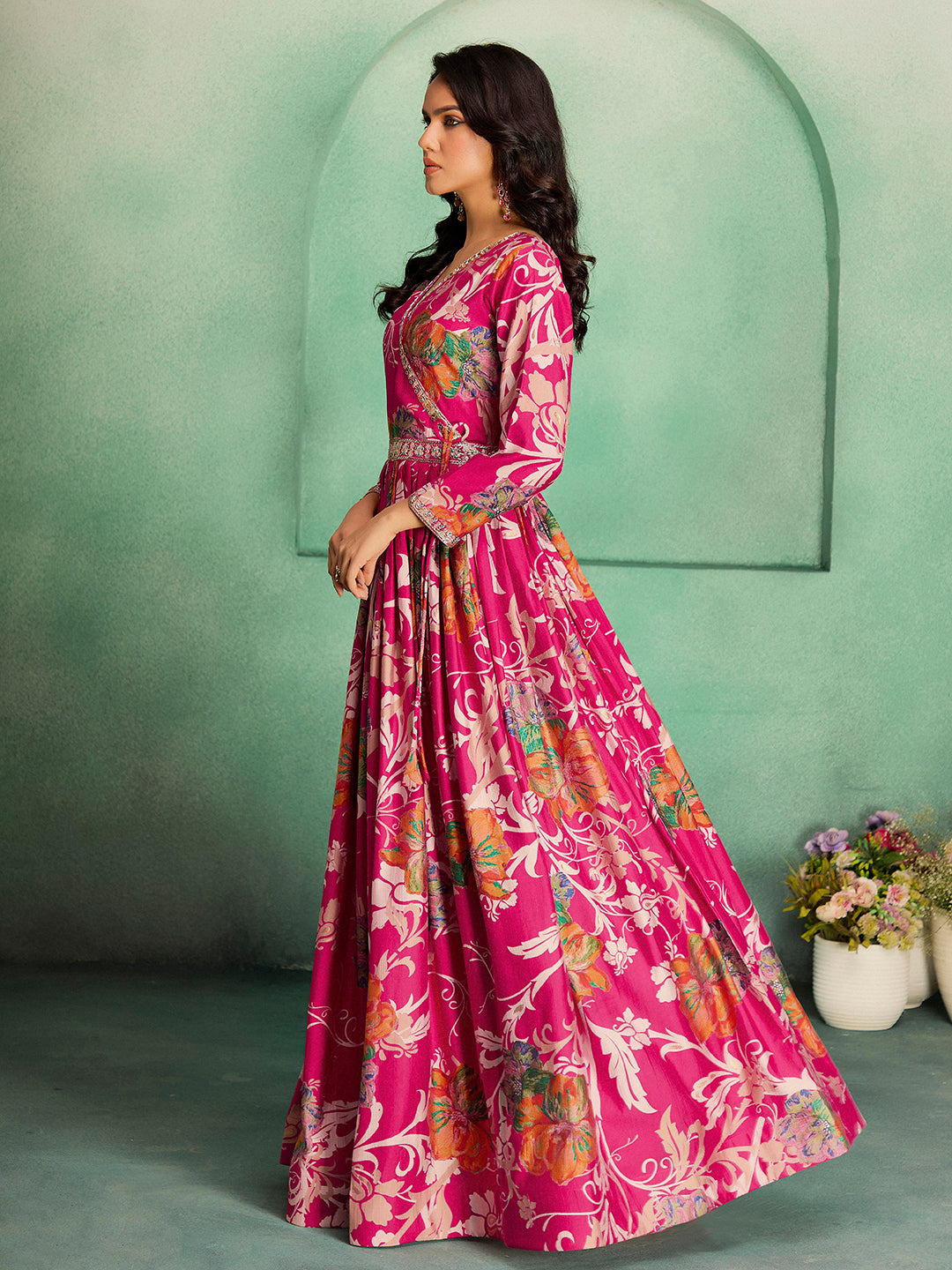 Madhuram Printed Viscose Rayon Anarkali Gown