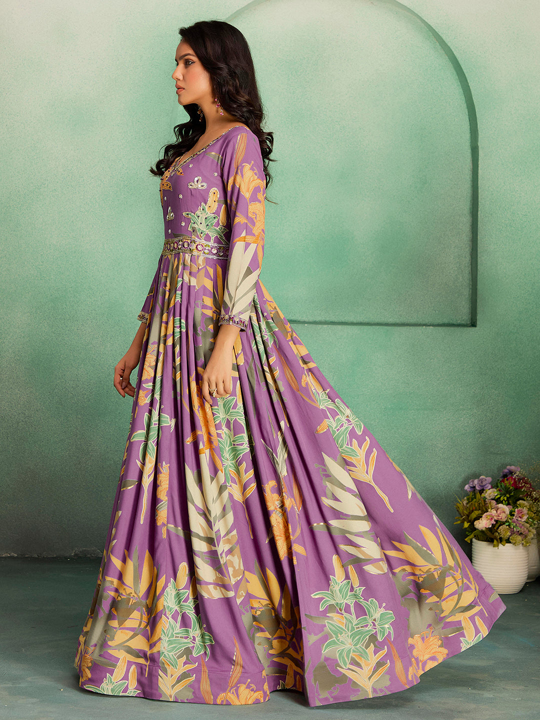 Elegant Rayon Floral Anarkali Gown for Festive & Wedding
