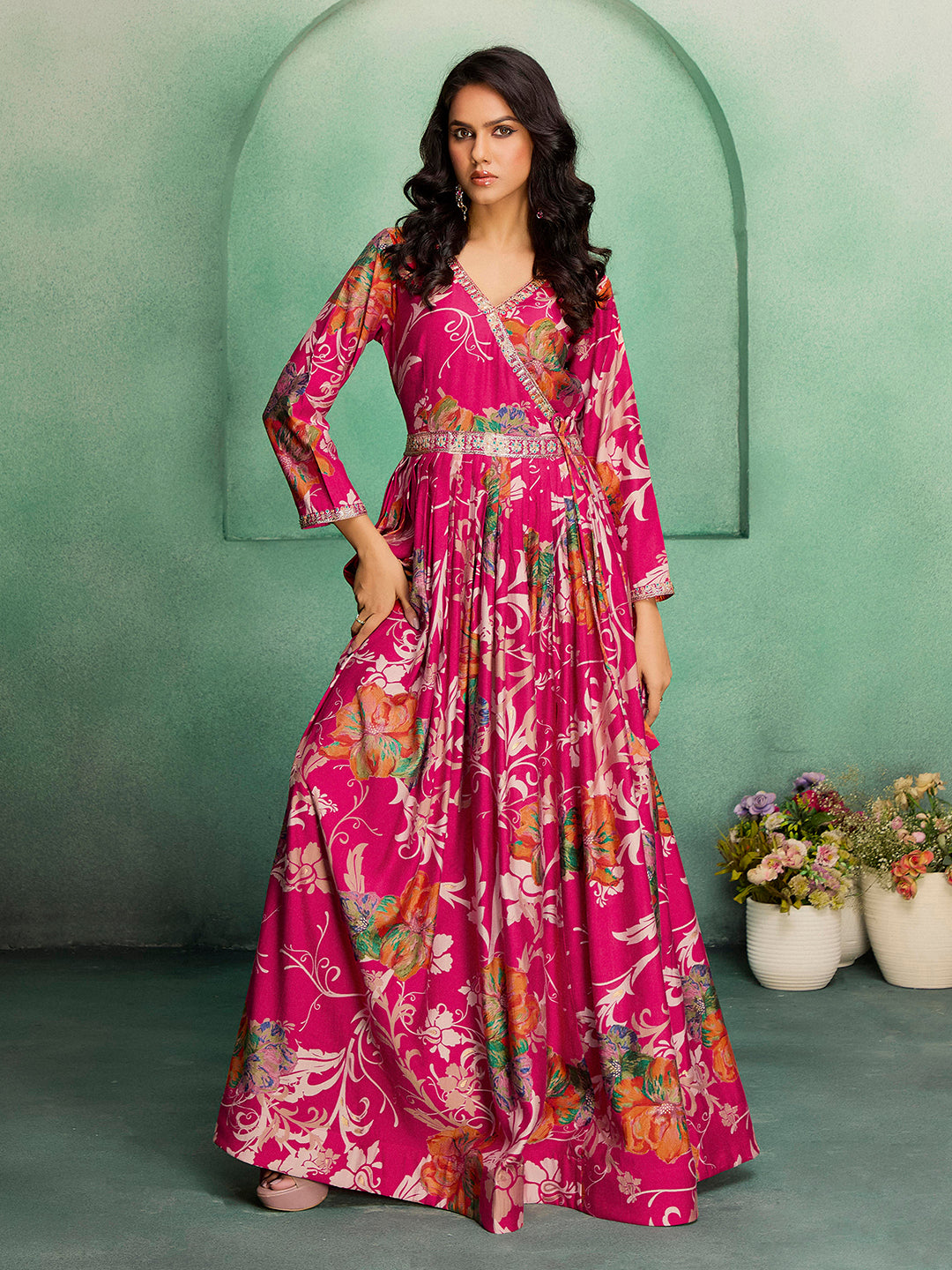 Madhuram Printed Viscose Rayon Anarkali Gown
