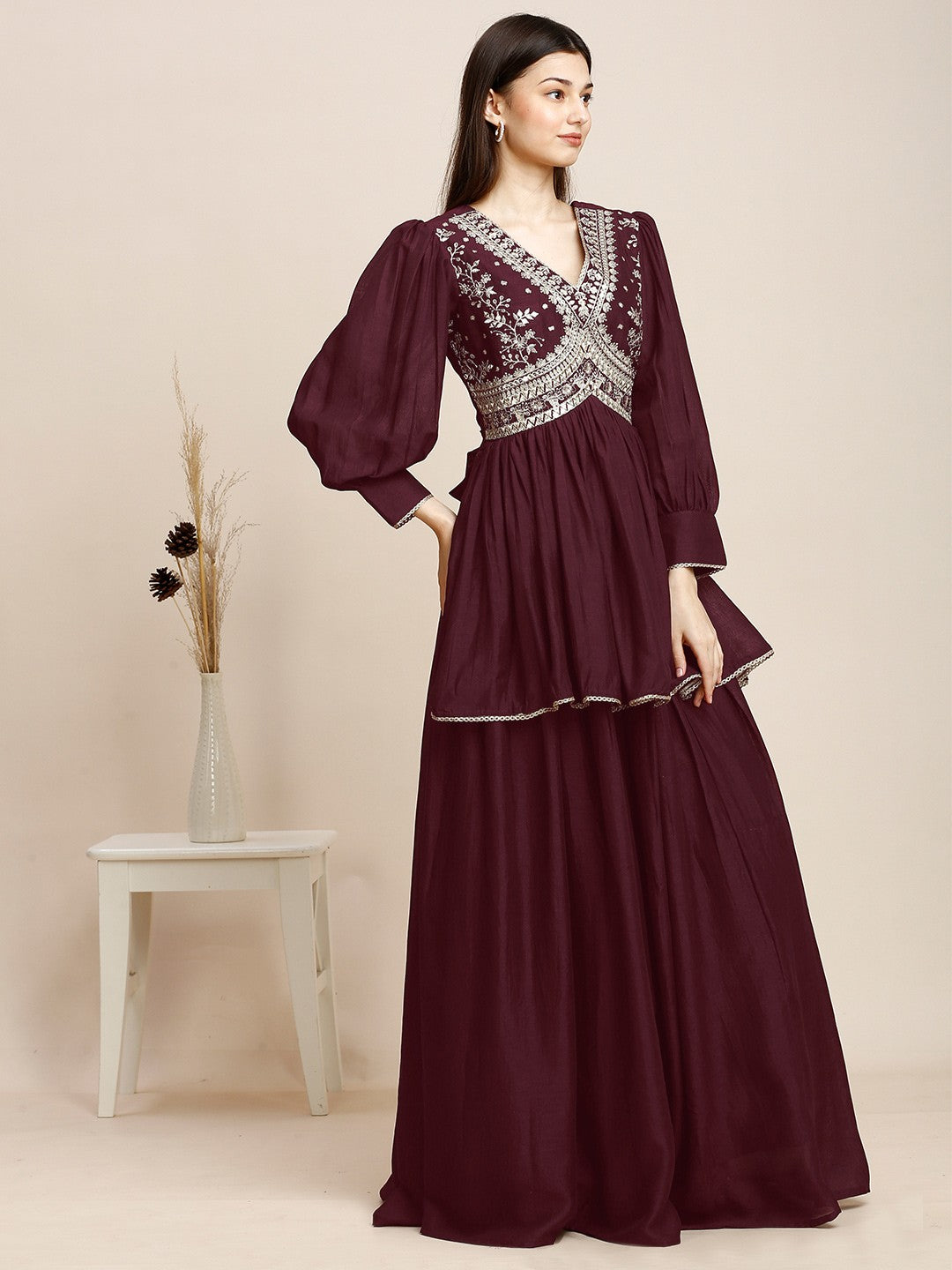 Maroon Knitted Long Gown Dress For Women