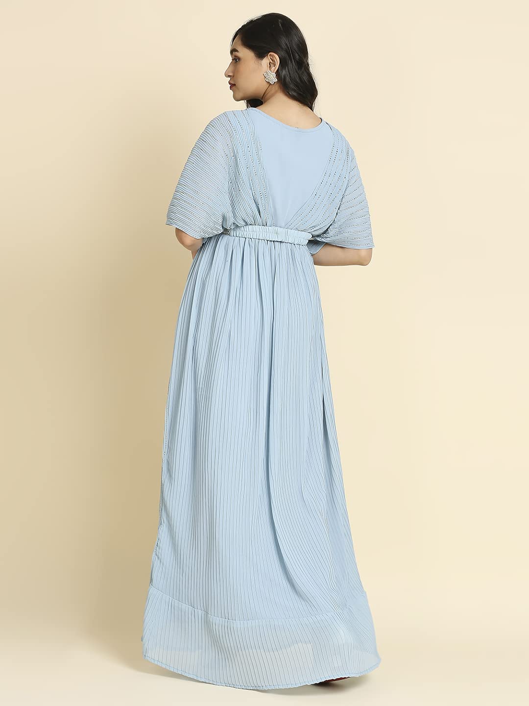 Sky Blue Georgette Long Gown With Belt