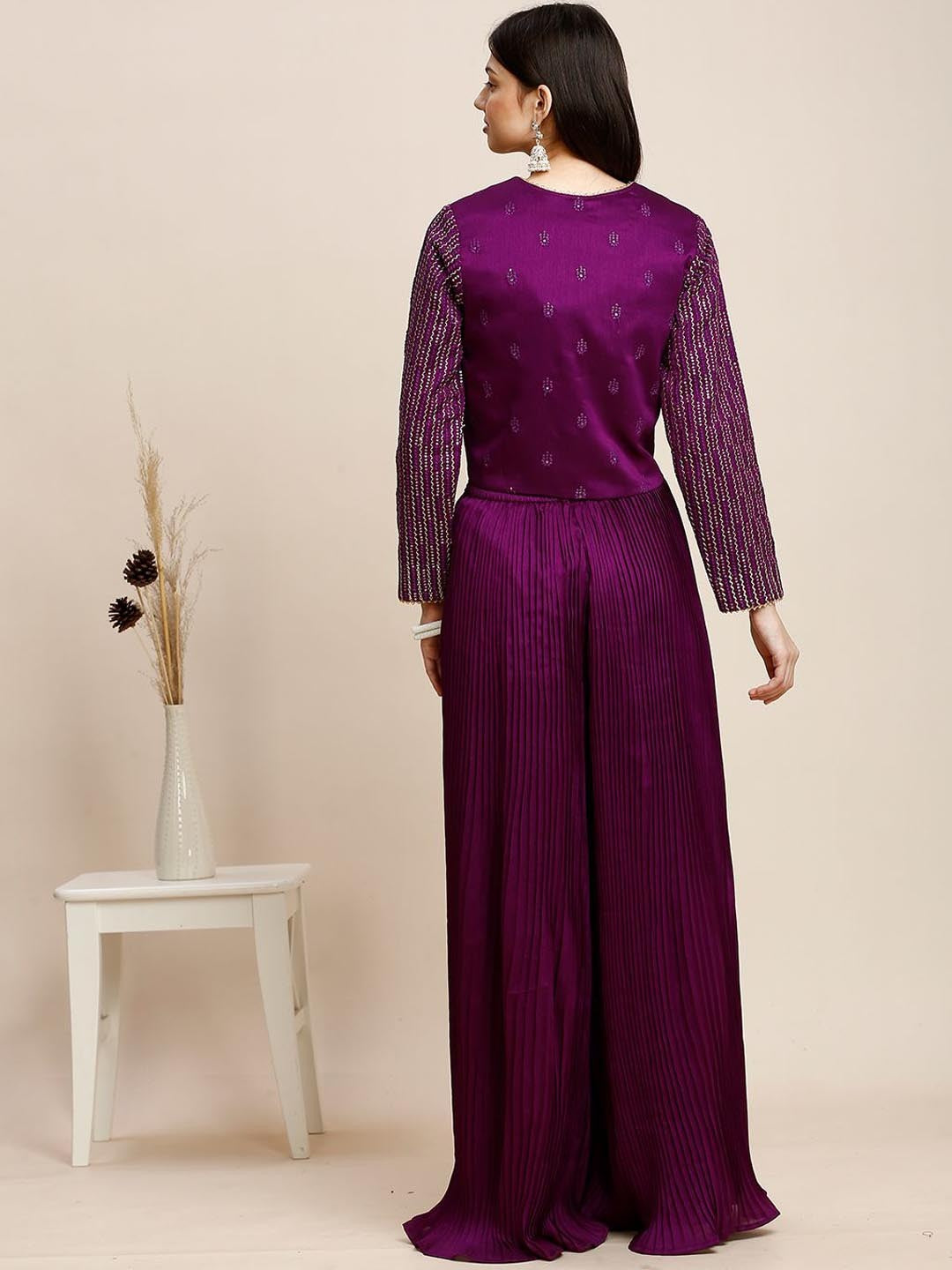 Purple Silk Plazzo Set For Women With Top & Jacket
