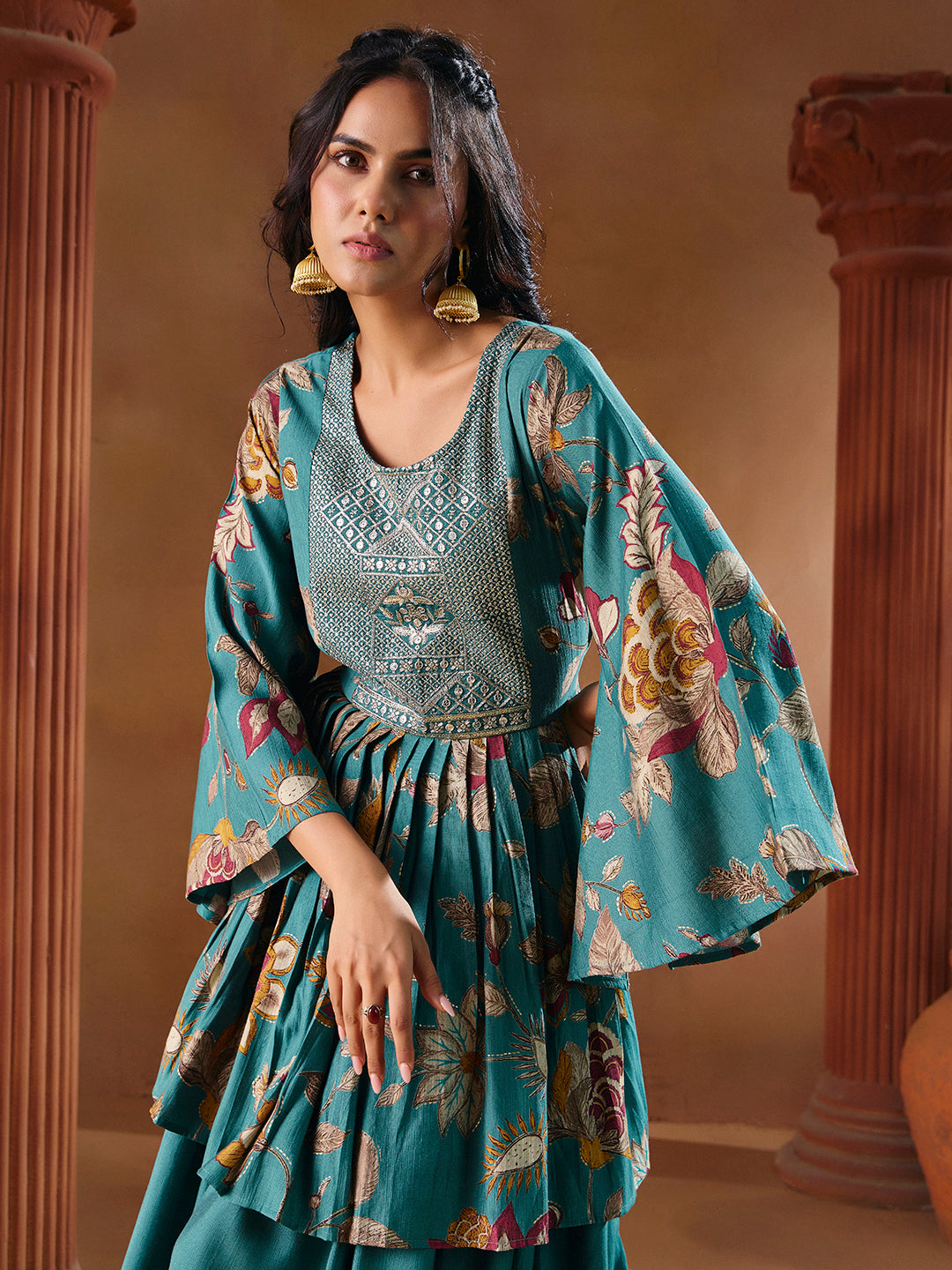 Indo Western Vatican Print Gown Madhuram Wedding & Festive Wear