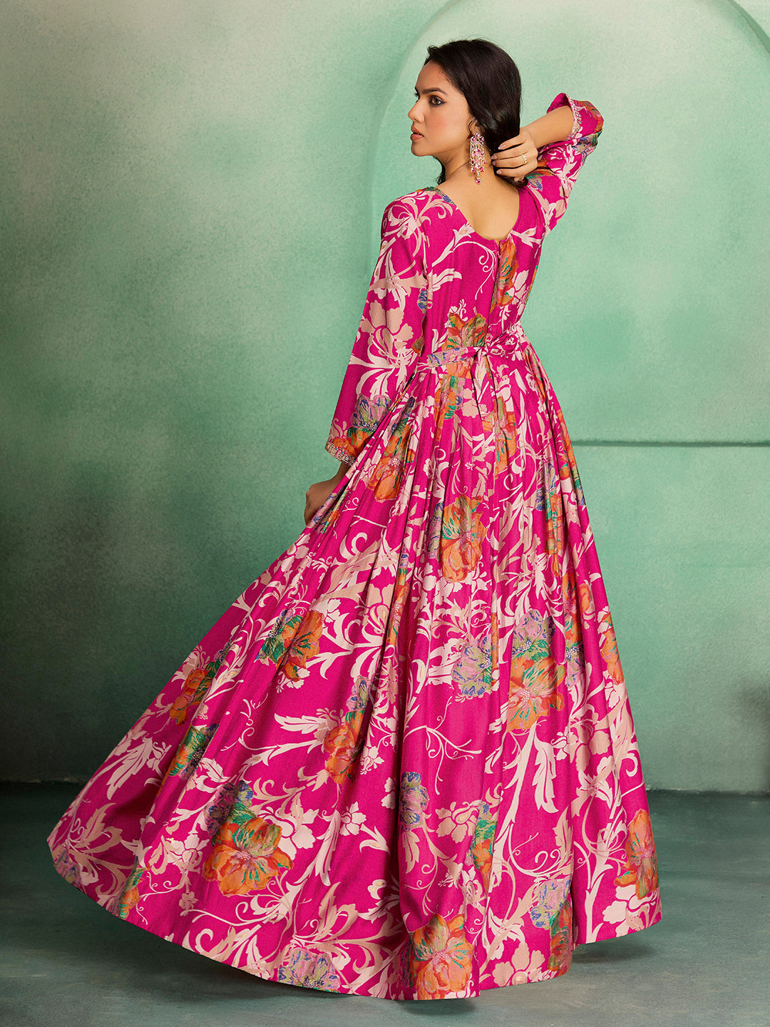 Madhuram Printed Viscose Rayon Anarkali Gown