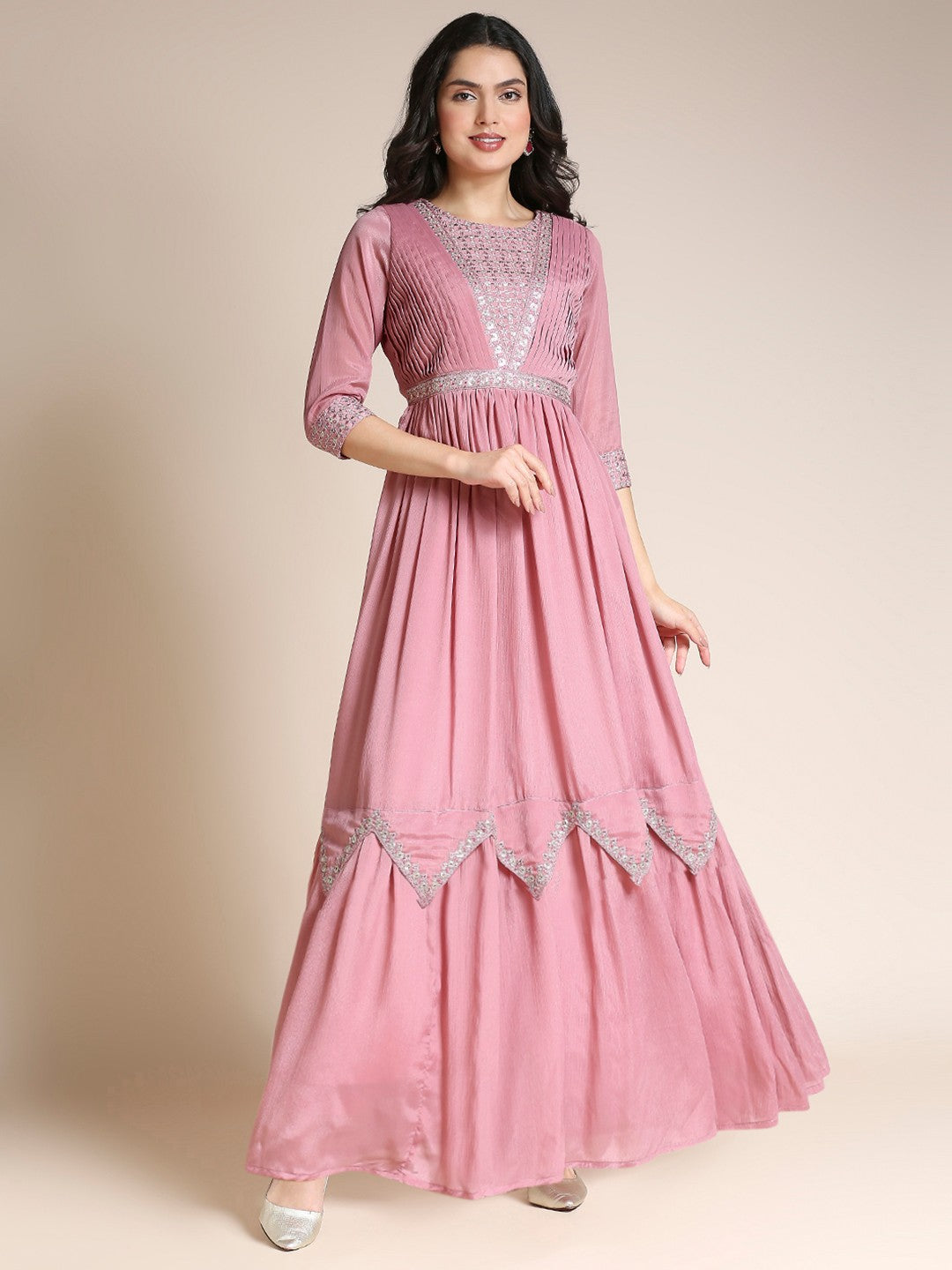 Pink Chiffon Anarkali Long Gown
