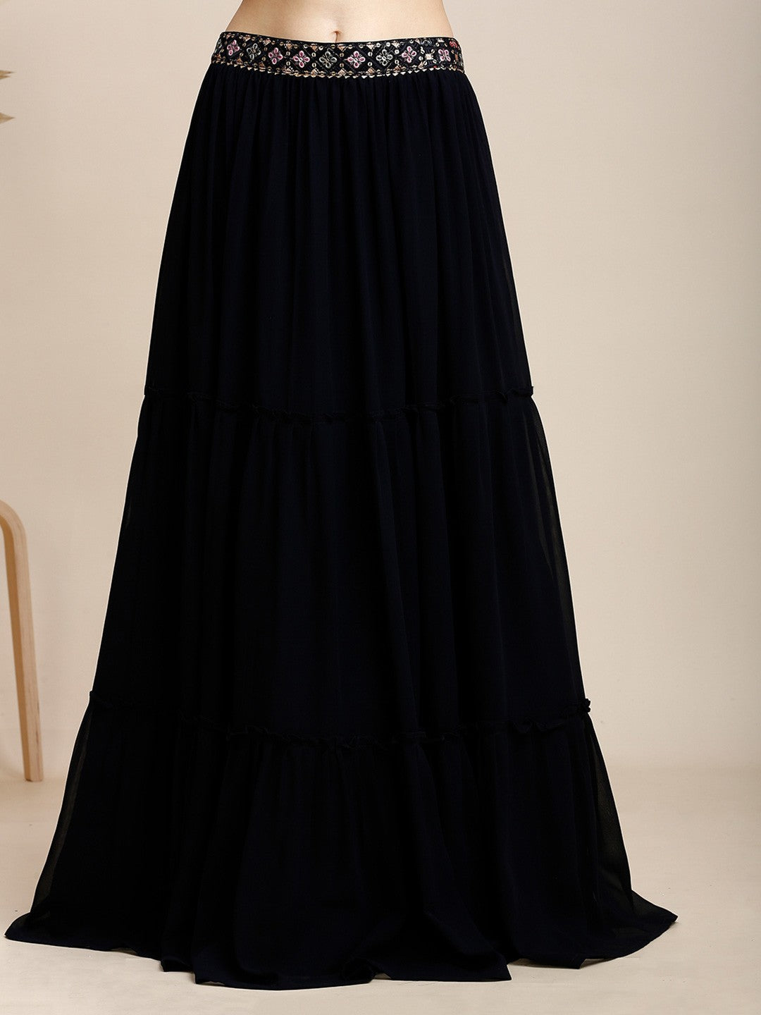 Navy Blue Georgette Lehenga Choli For Women With Shrug