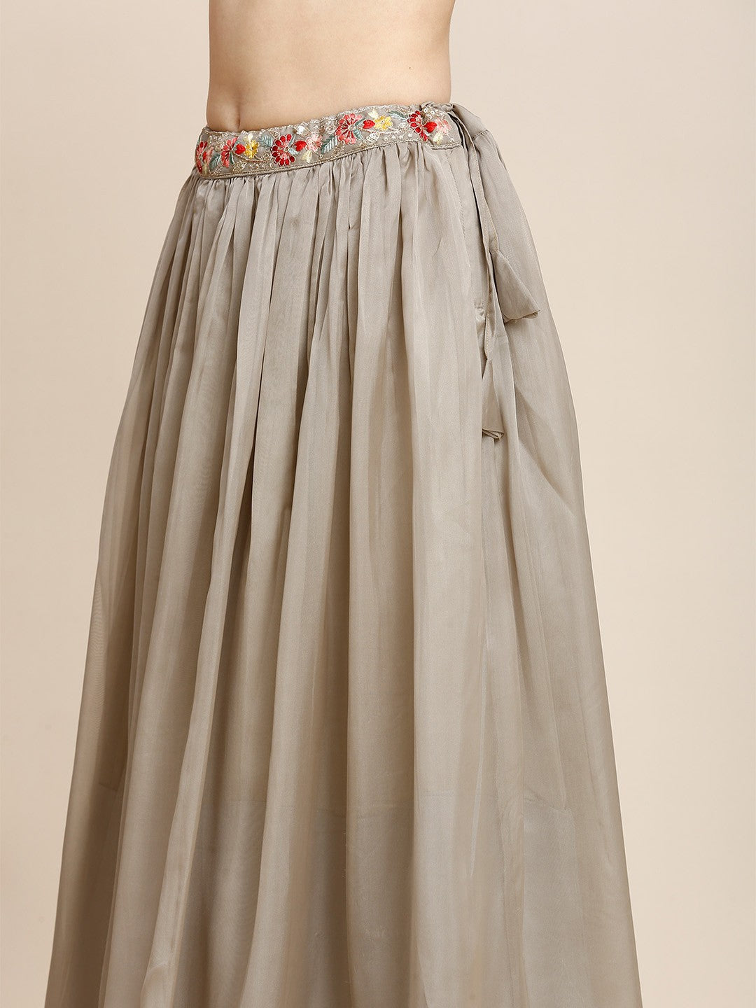 Grey Cotton Embroidered Lehenga Choli For Women