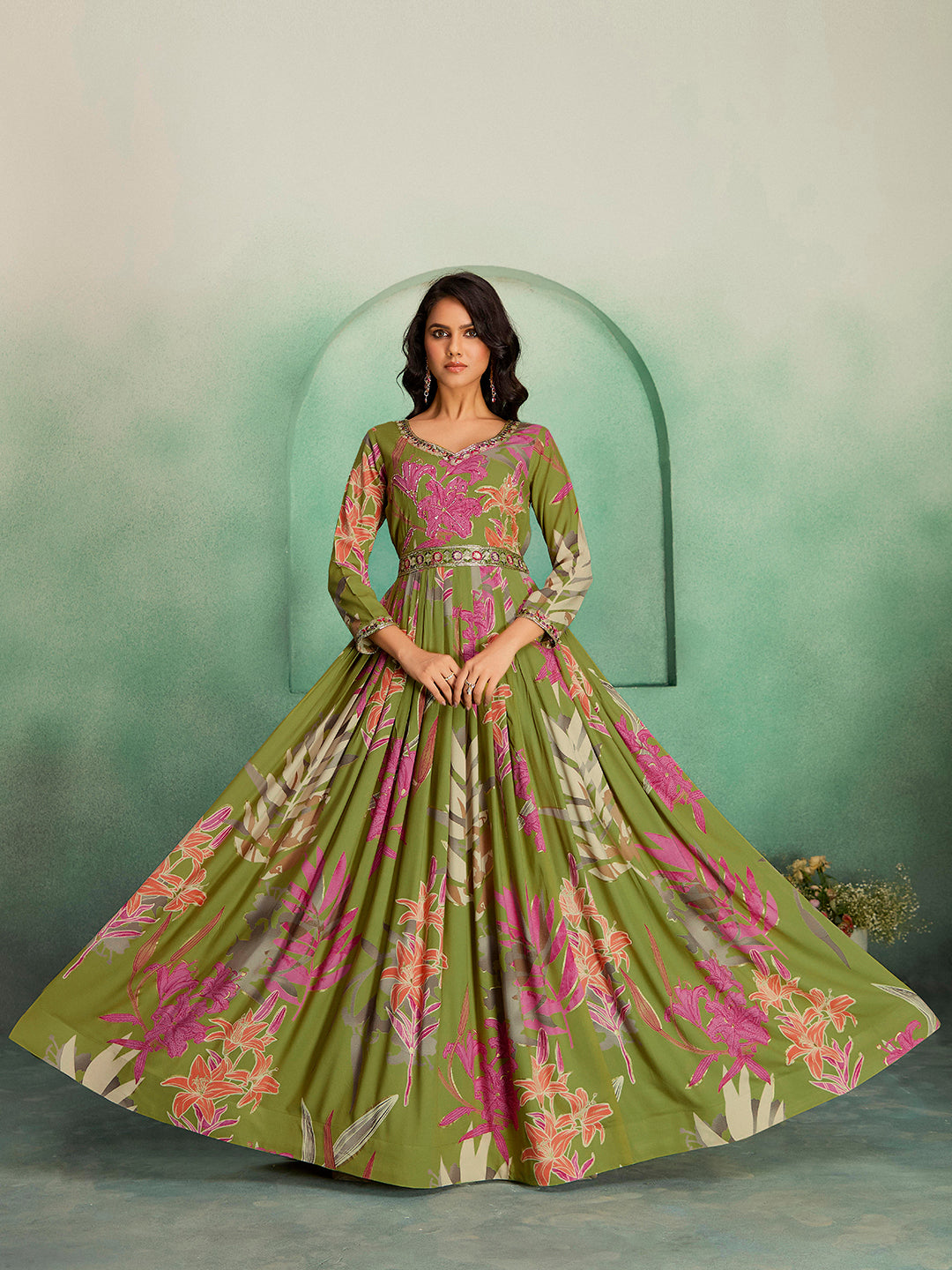 Elegant Rayon Floral Anarkali Gown for Festive & Wedding