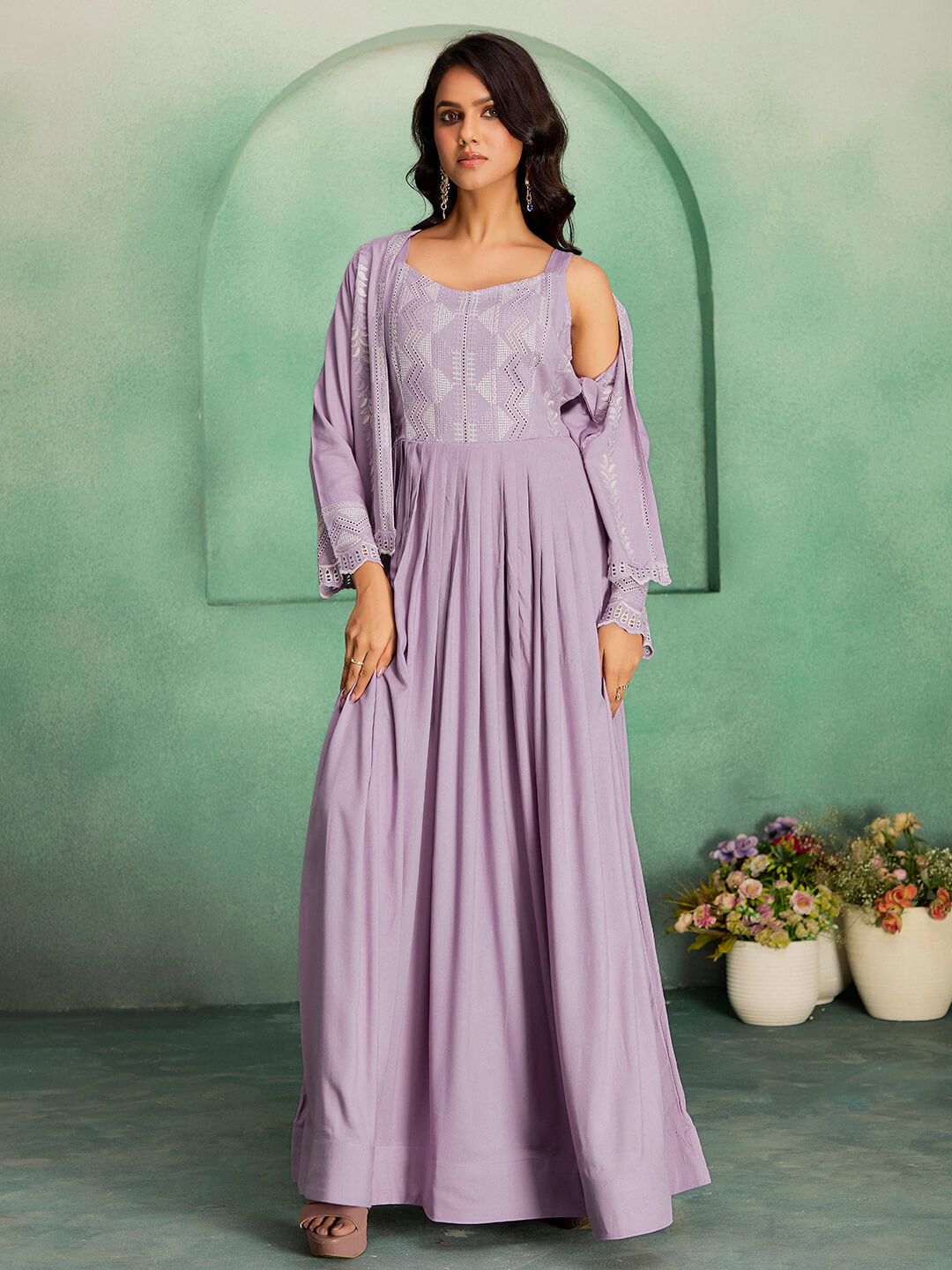 Festive & Wedding Wear Purple Anarkali Gown Set for Women – Madhuram