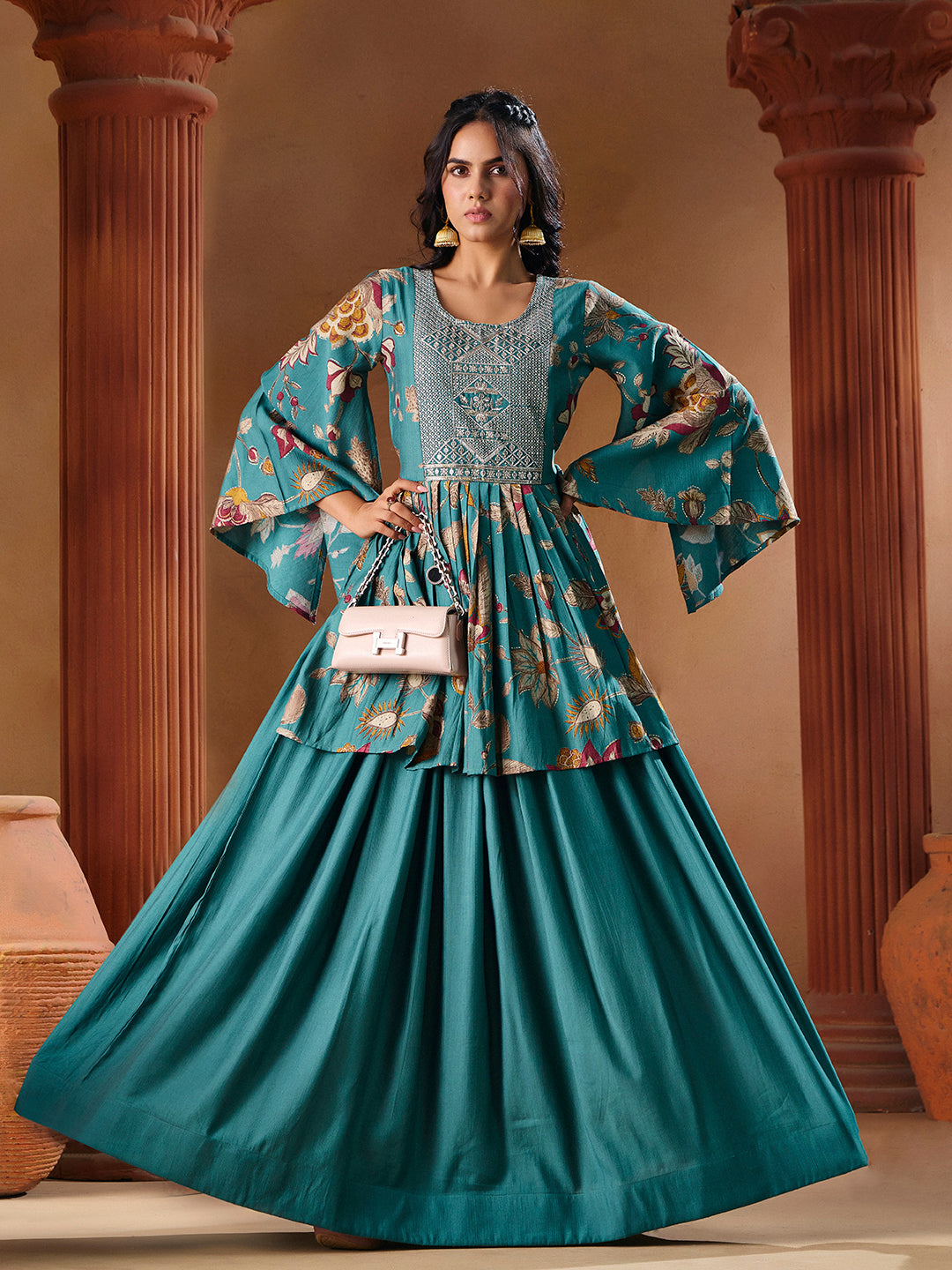 Indo Western Vatican Print Gown Madhuram Wedding & Festive Wear