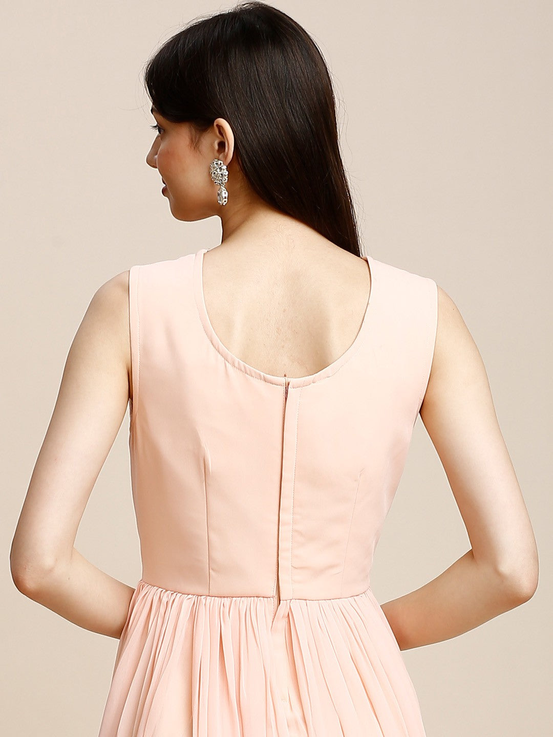 Peach Georgette Long Gown Dress for Women with Attached Jacket