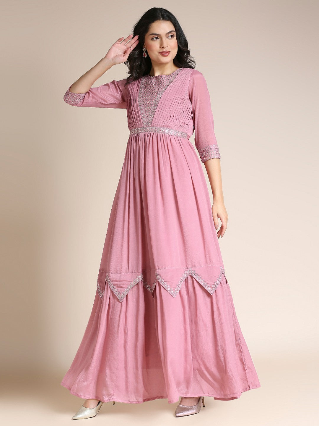 Pink Chiffon Anarkali Long Gown