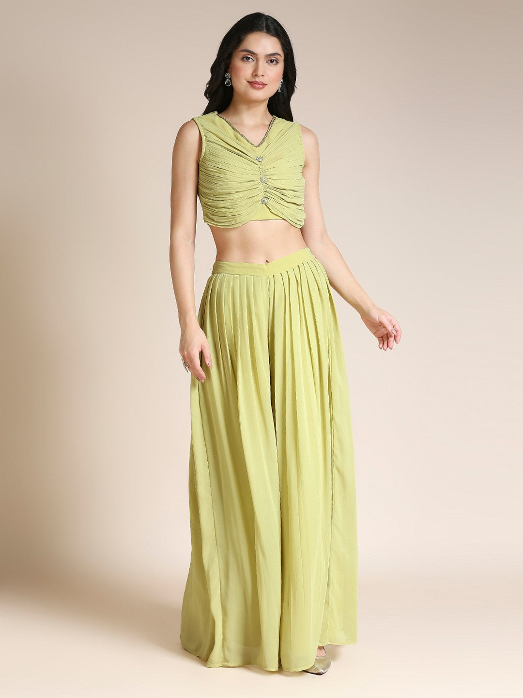 Yellow Georgette Plazzo Set For Women With Top & Jacket