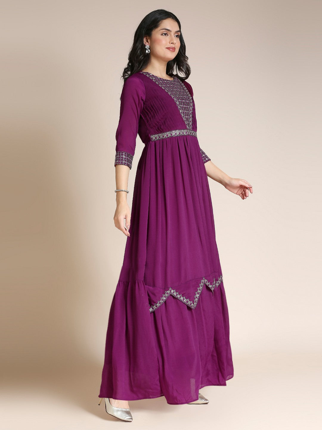 Purple Chiffon Anarkali Long Gown