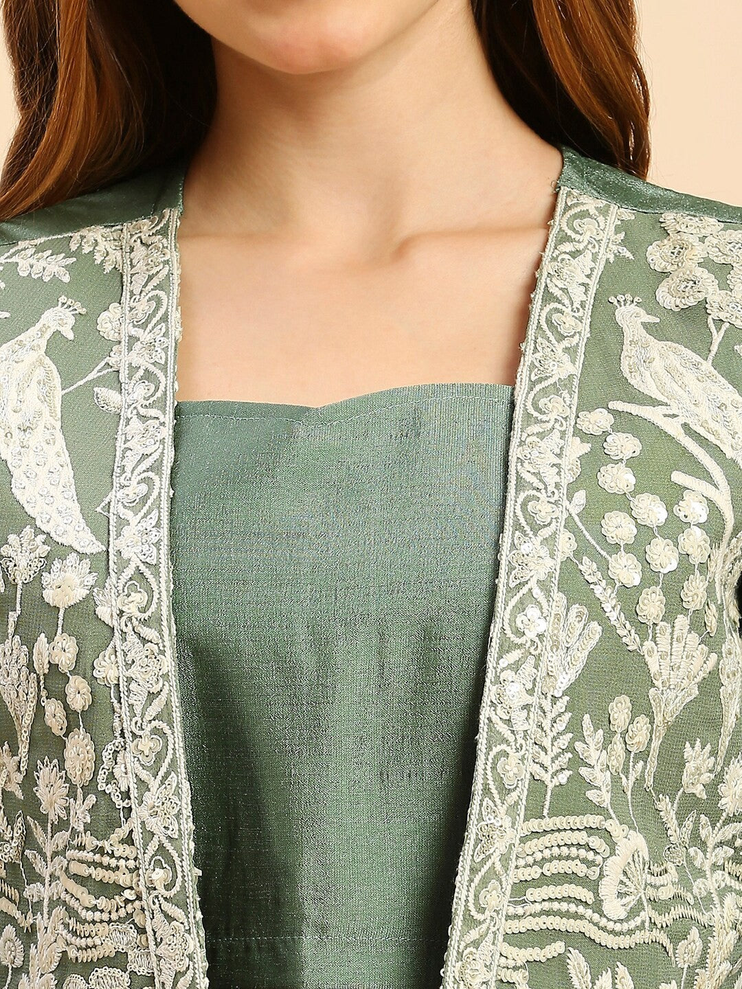 Green Silk Indo Wester Lehenga Choli For Women With Jacket