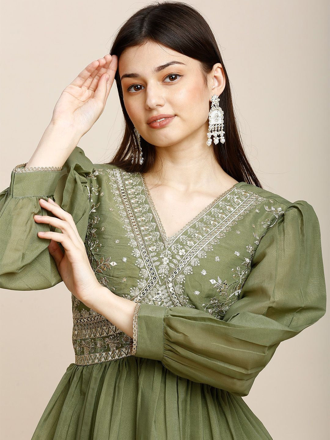 Green Silk Plazzo Set For Women With Top