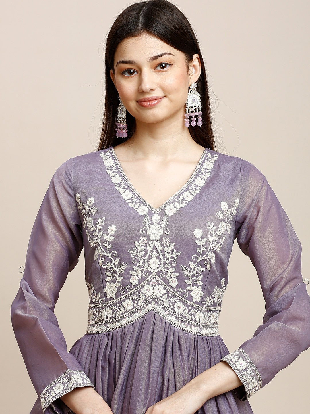 Lavender Crepe Long Gown Dress for Women